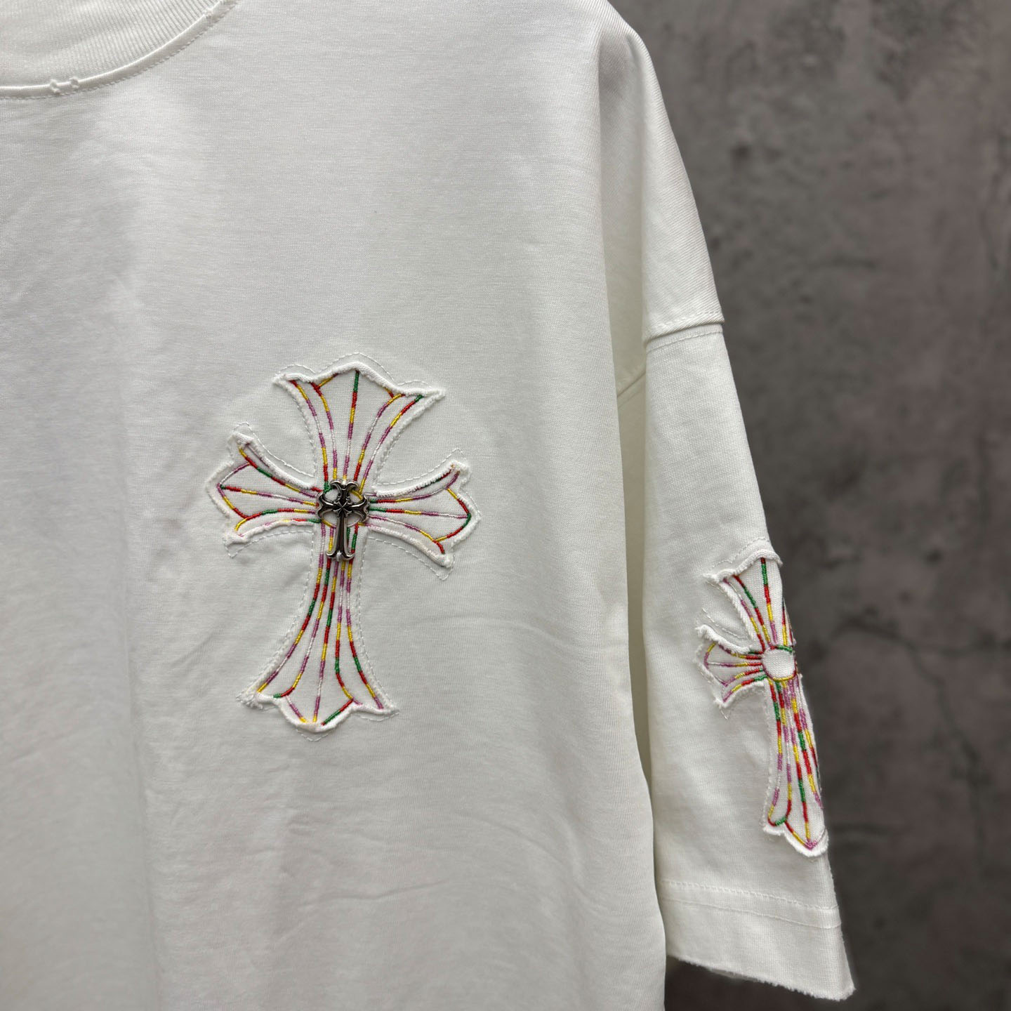 Chrome Hearts Cross Patch Embroidered Crewneck Tee 'White' - DopestKickz