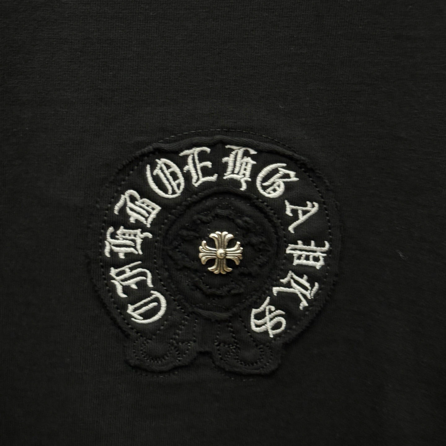 Chrome Hearts Black Sanskrit Horseshoe Embroidered  T-Shirt - DopestKickz