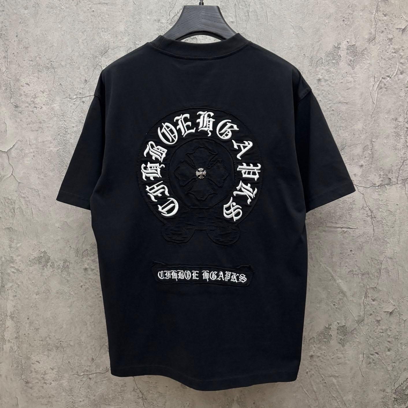 Chrome Hearts Black Sanskrit Horseshoe Embroidered  T-Shirt - DopestKickz