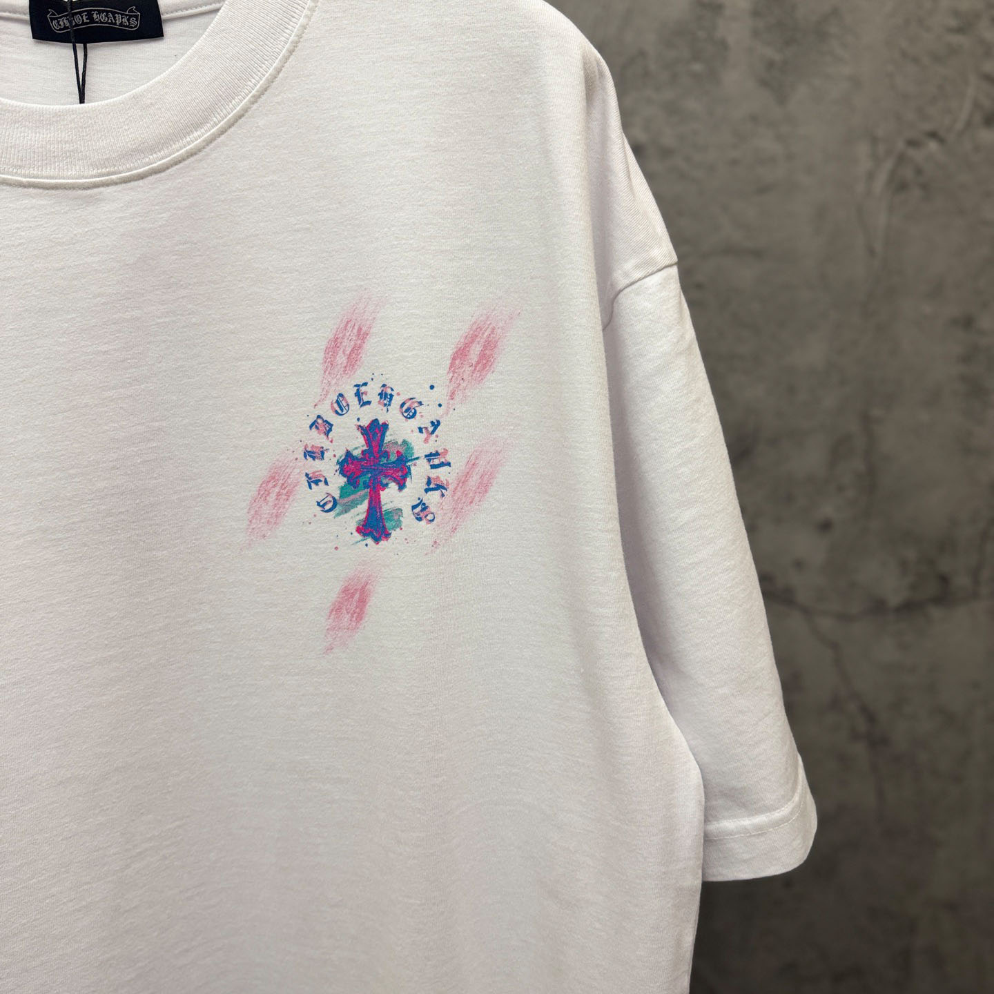 Chrome Hearts Watercolor Graffiti Cross Print Crew Neck T-Shirt - DopestKickz