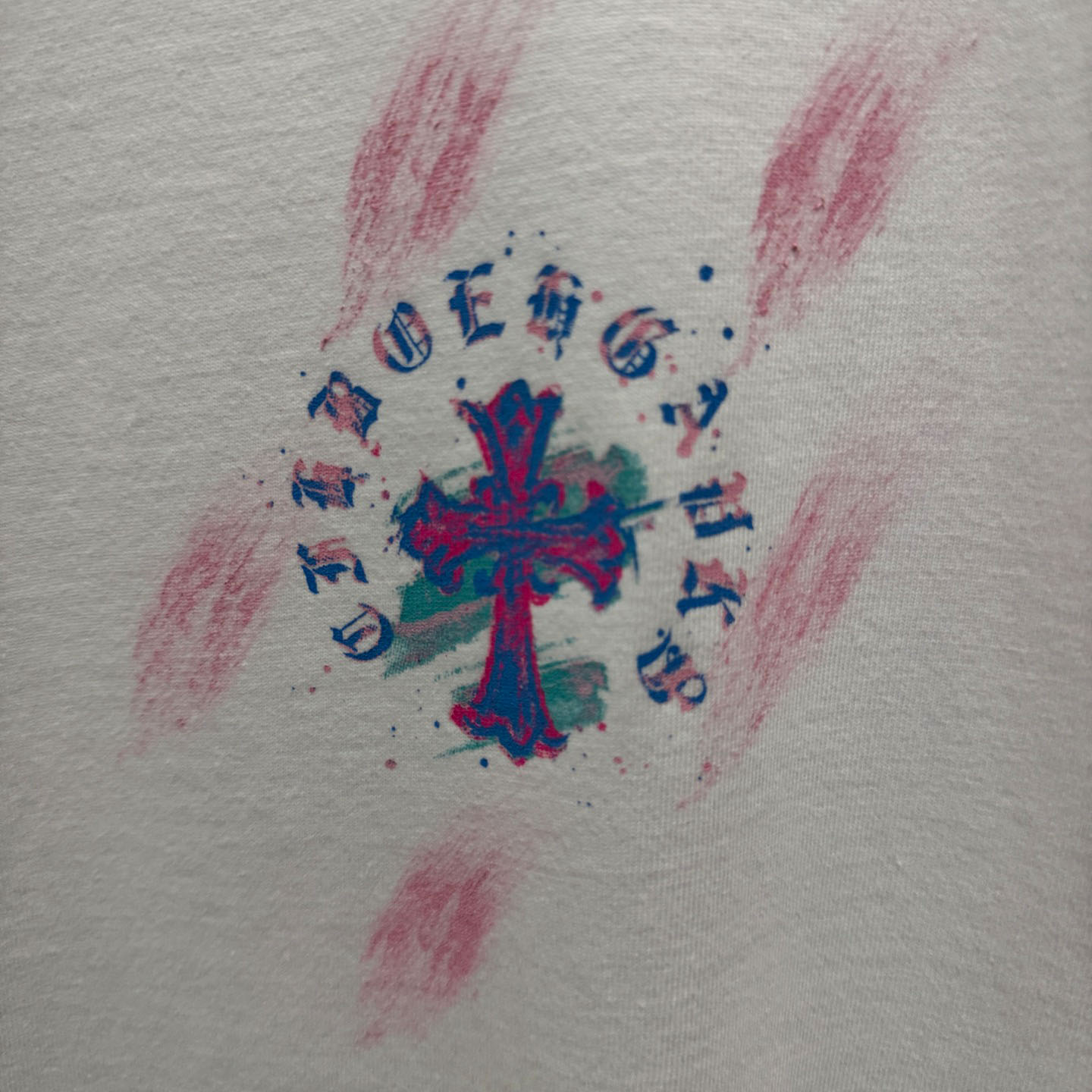 Chrome Hearts Watercolor Graffiti Cross Print Crew Neck T-Shirt - DopestKickz