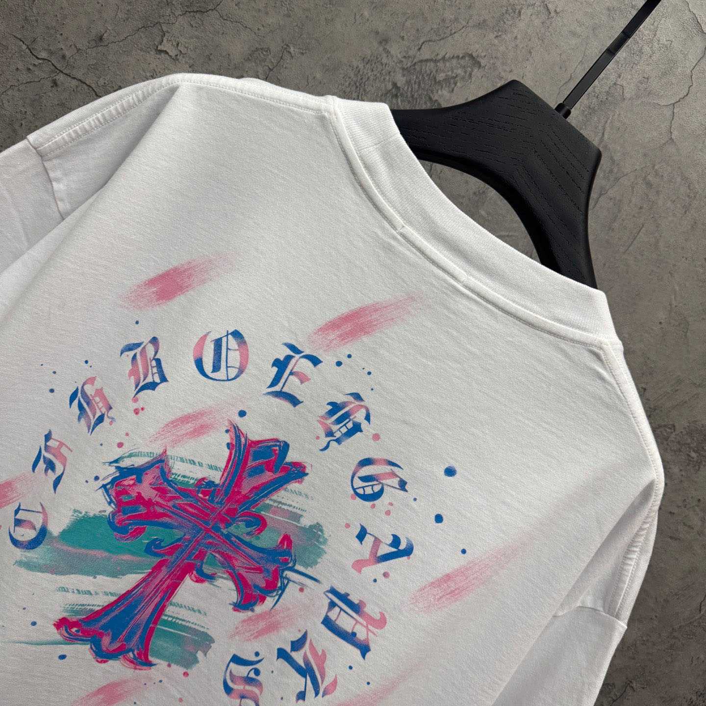 Chrome Hearts Watercolor Graffiti Cross Print Crew Neck T-Shirt - DopestKickz