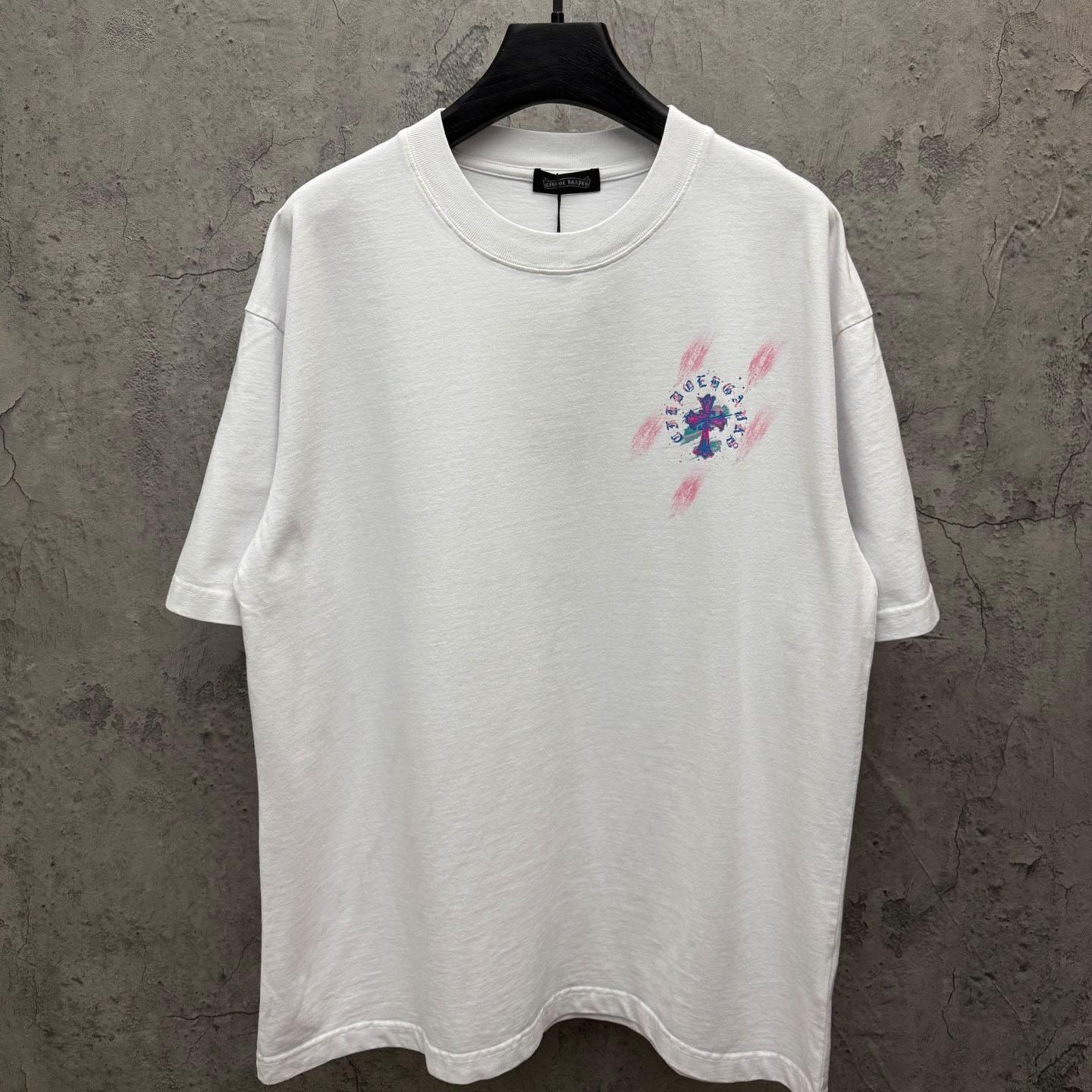 Chrome Hearts Watercolor Graffiti Cross Print Crew Neck T-Shirt - DopestKickz