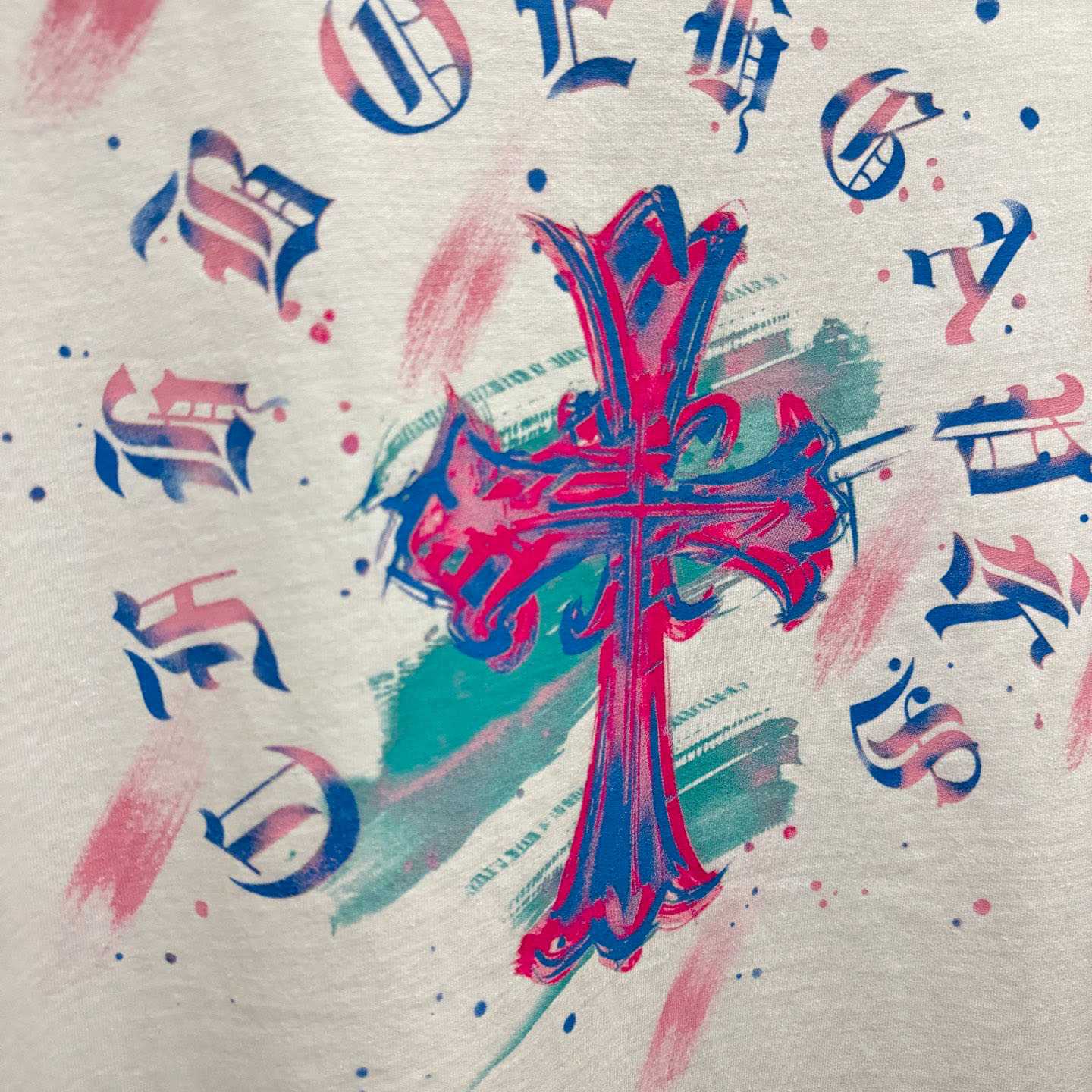 Chrome Hearts Watercolor Graffiti Cross Print Crew Neck T-Shirt - DopestKickz