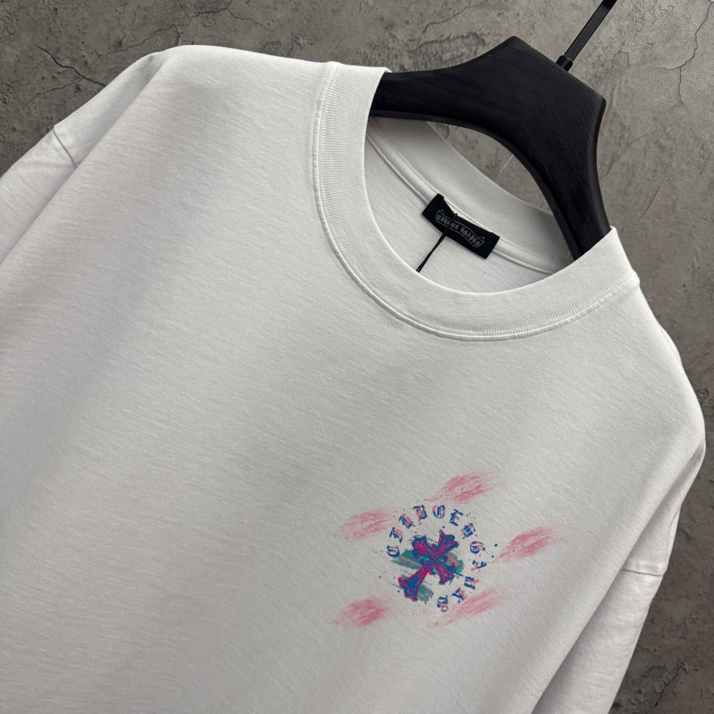 Chrome Hearts Watercolor Graffiti Cross Print Crew Neck T-Shirt - DopestKickz