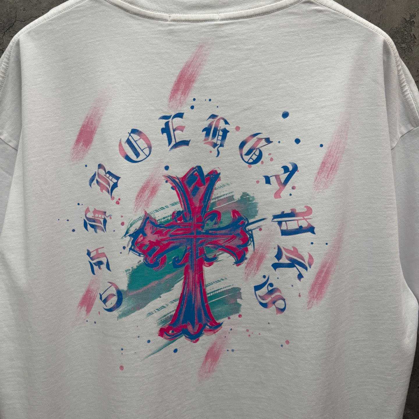 Chrome Hearts Watercolor Graffiti Cross Print Crew Neck T-Shirt - DopestKickz