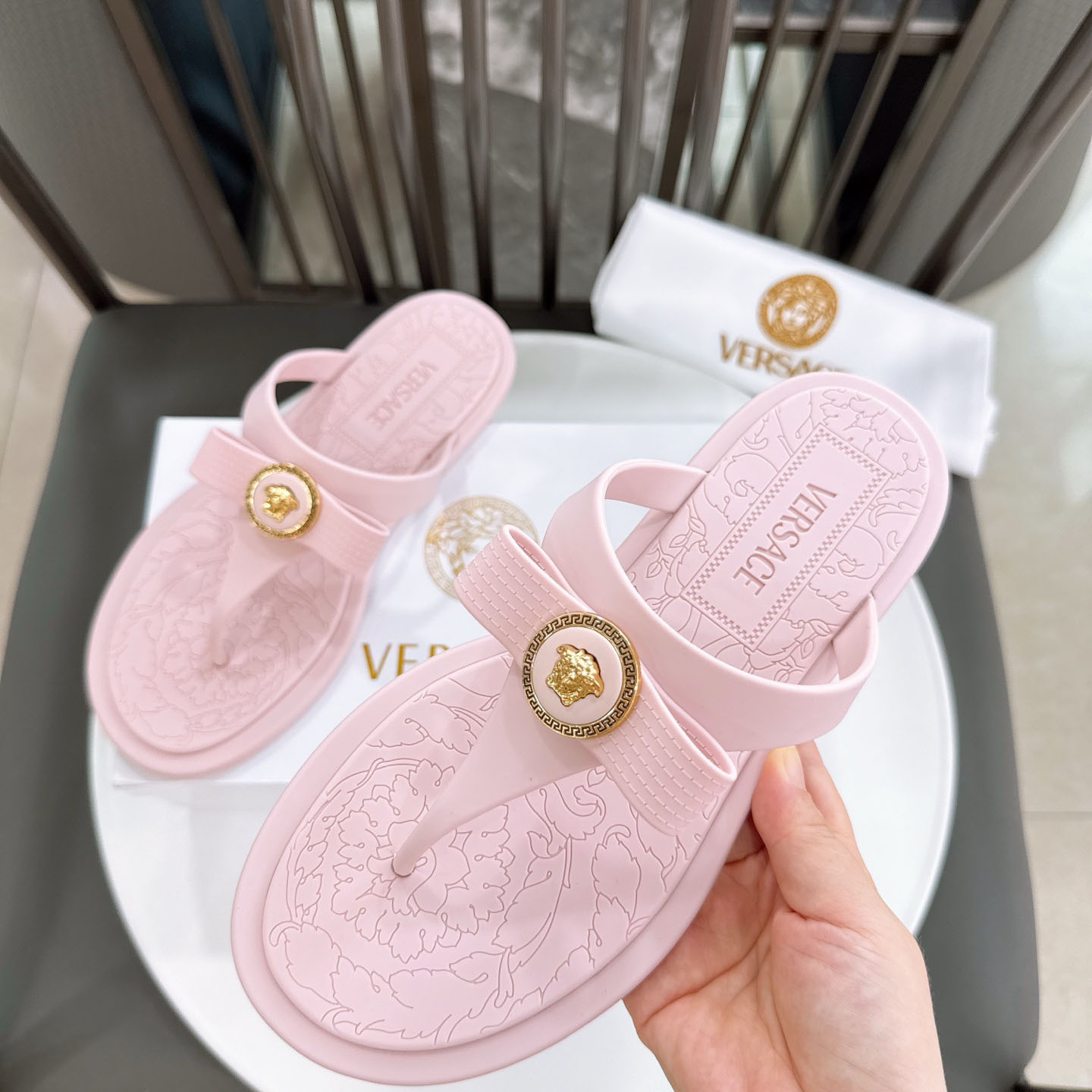 Versace Alia Medusa Embellished Slippers - DopestKickz