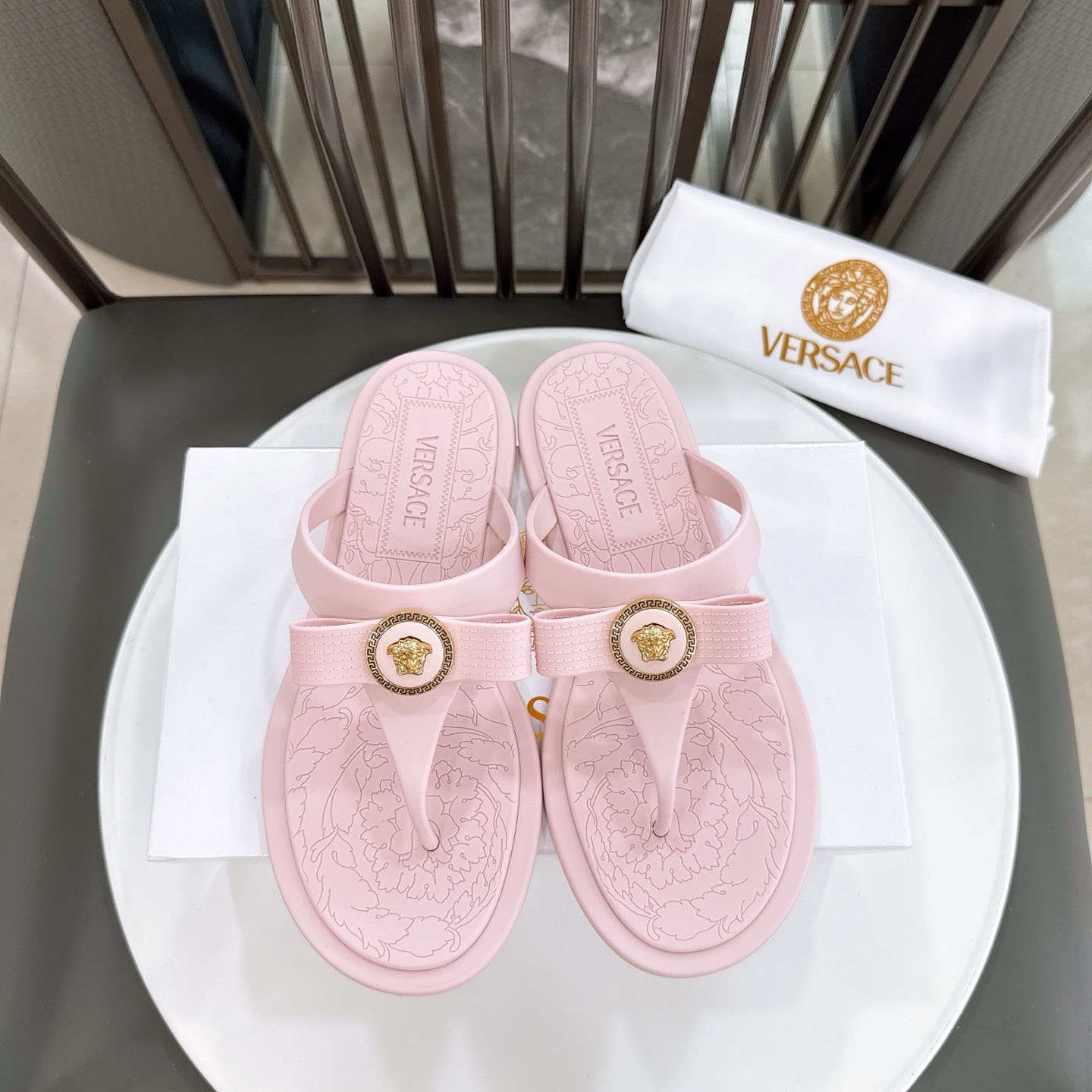 Versace Alia Medusa Embellished Slippers - DopestKickz