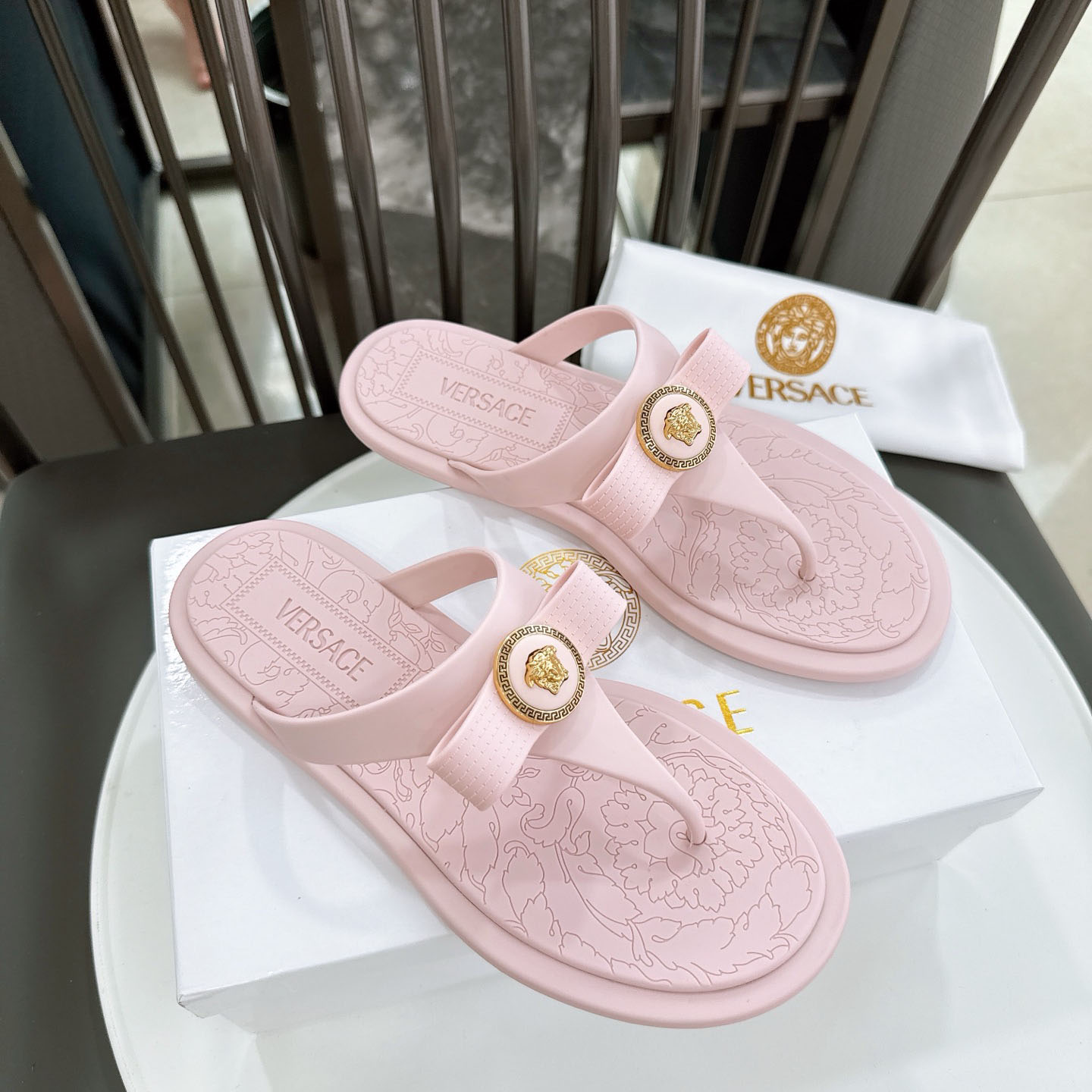 Versace Alia Medusa Embellished Slippers - DopestKickz
