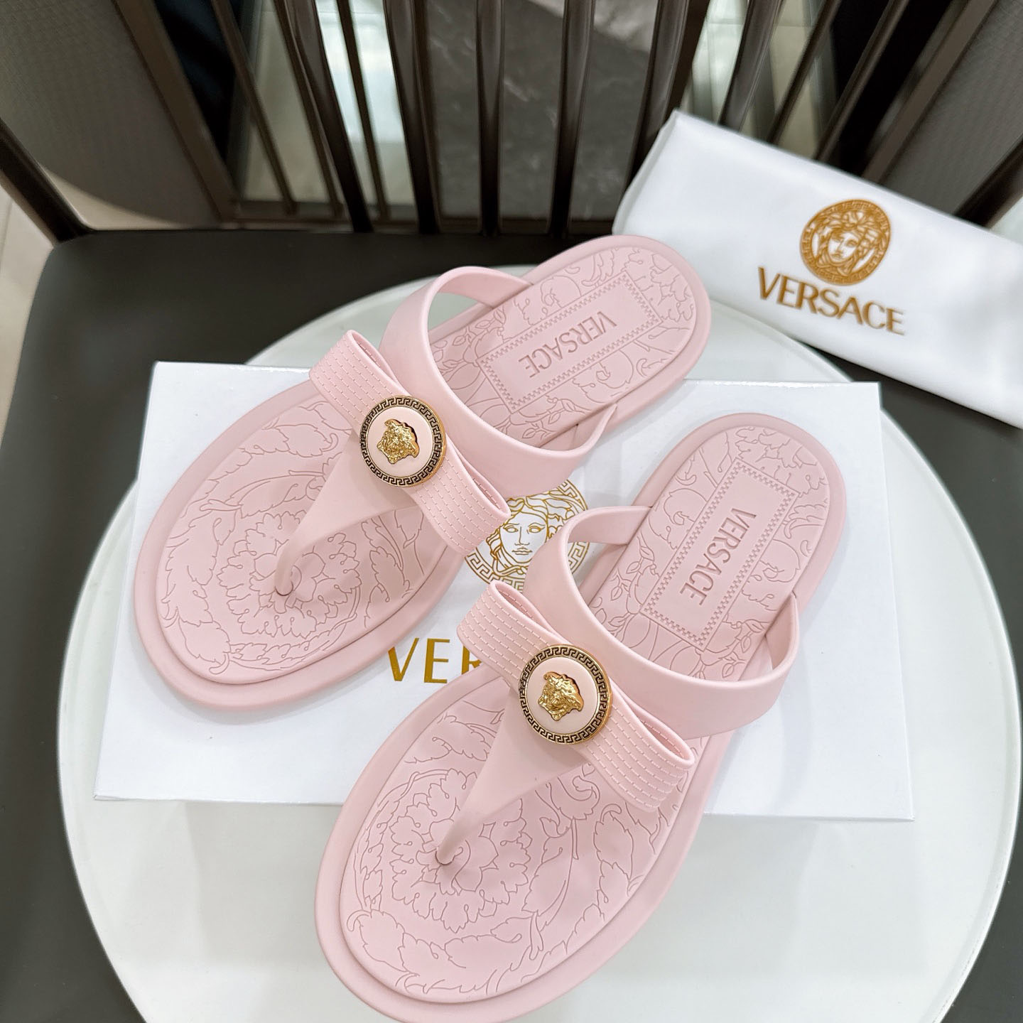 Versace Alia Medusa Embellished Slippers - DopestKickz