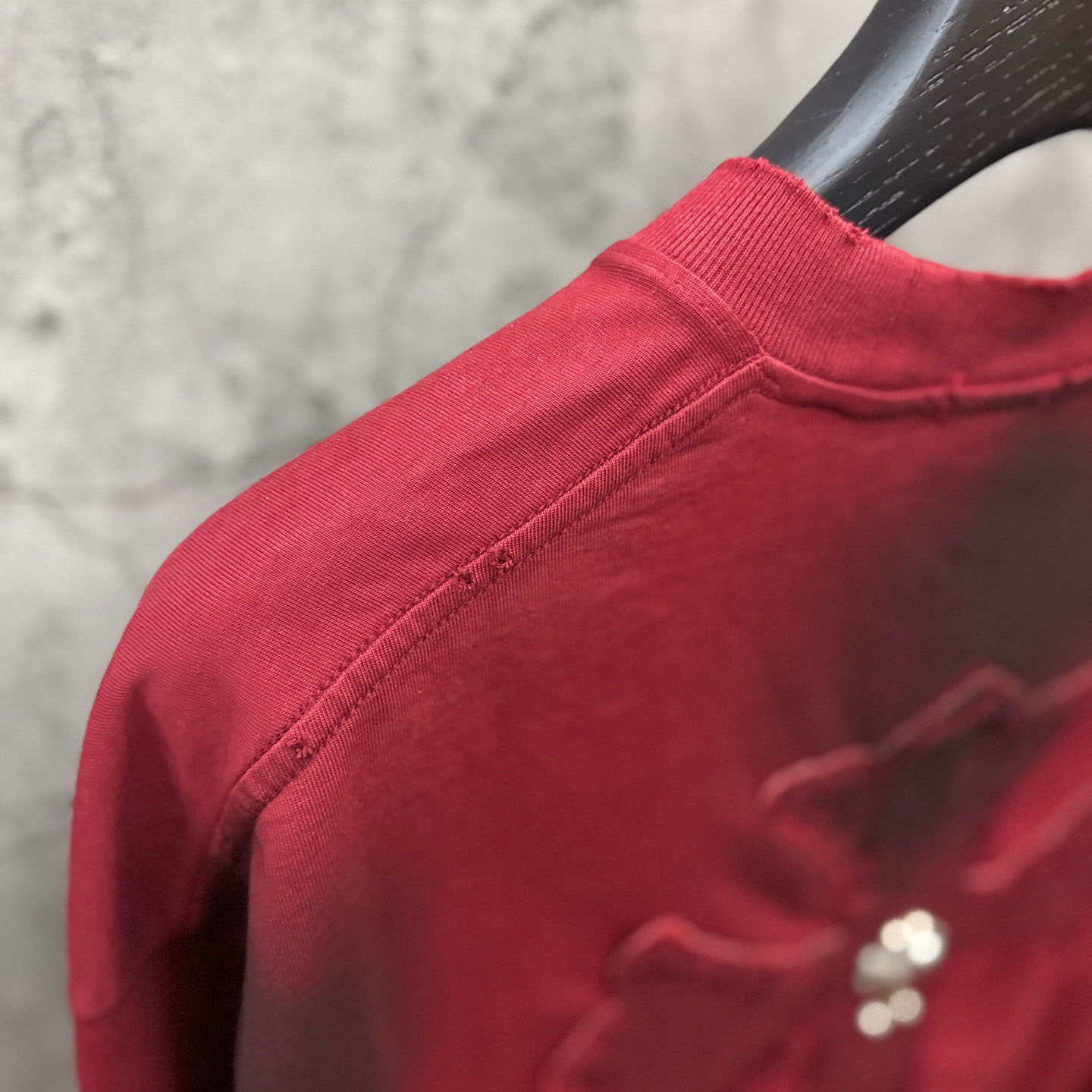 Chrome Hearts Red Hand-Embroidered Distressed Cross  Crewneck Tee - DopestKickz