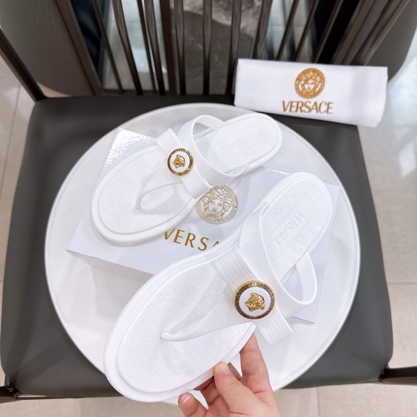 Versace Alia Medusa Embellished Slippers - DopestKickz