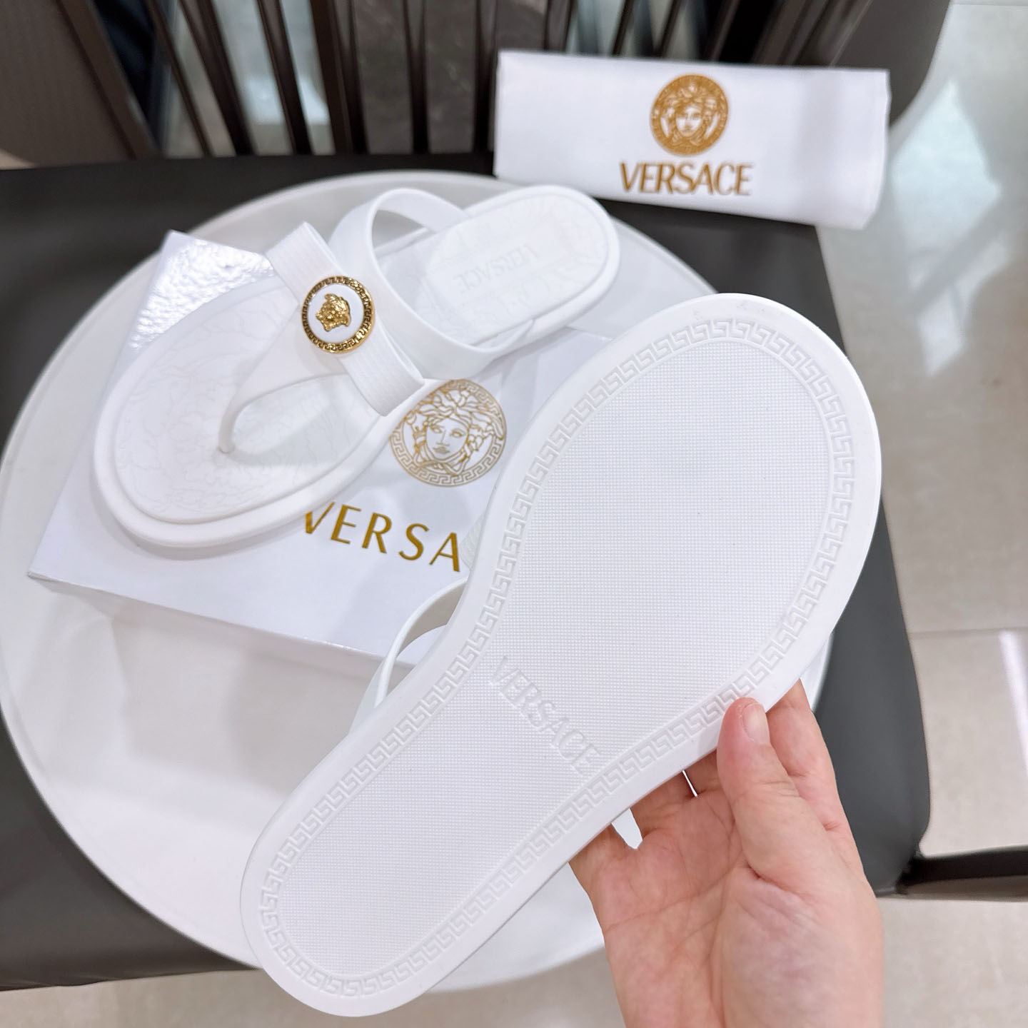Versace Alia Medusa Embellished Slippers - DopestKickz