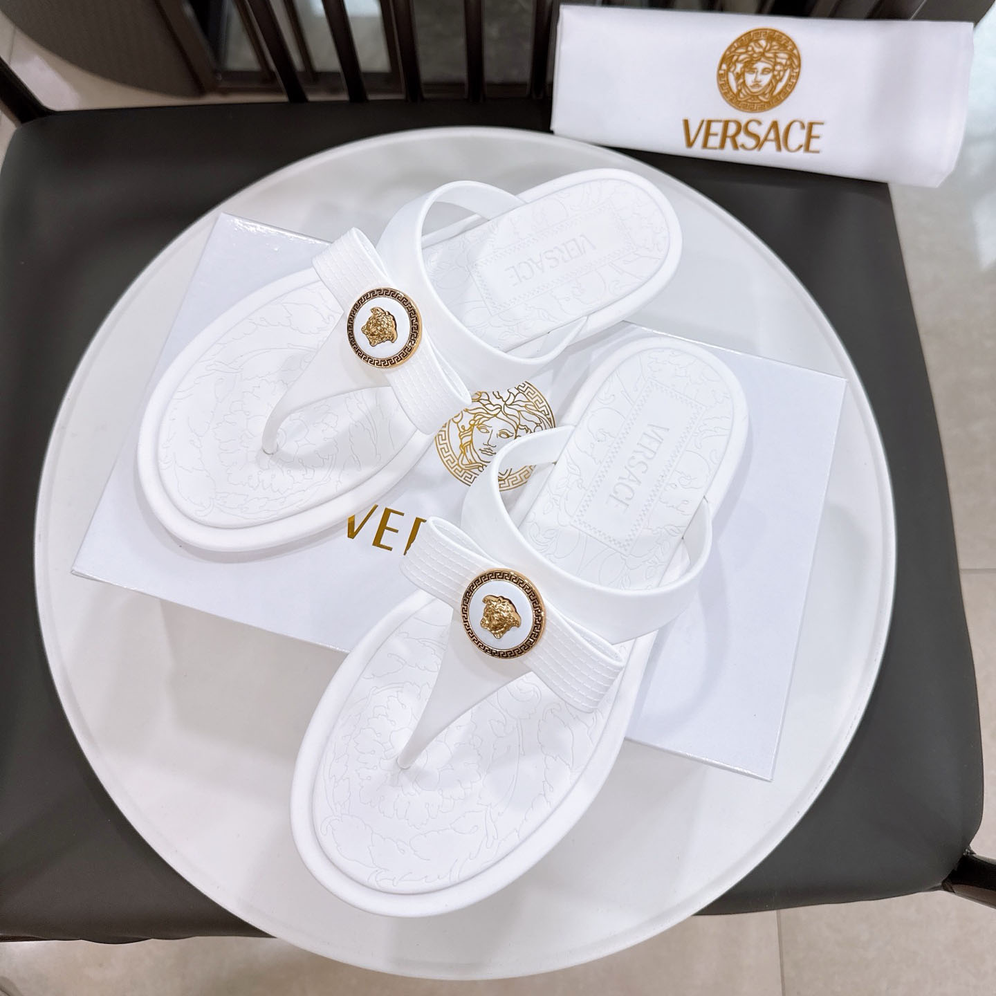 Versace Alia Medusa Embellished Slippers - DopestKickz