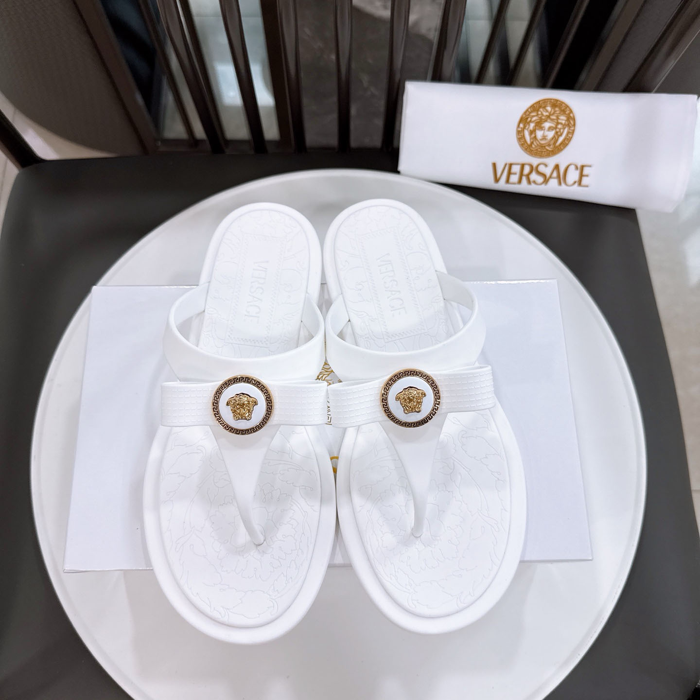 Versace Alia Medusa Embellished Slippers - DopestKickz