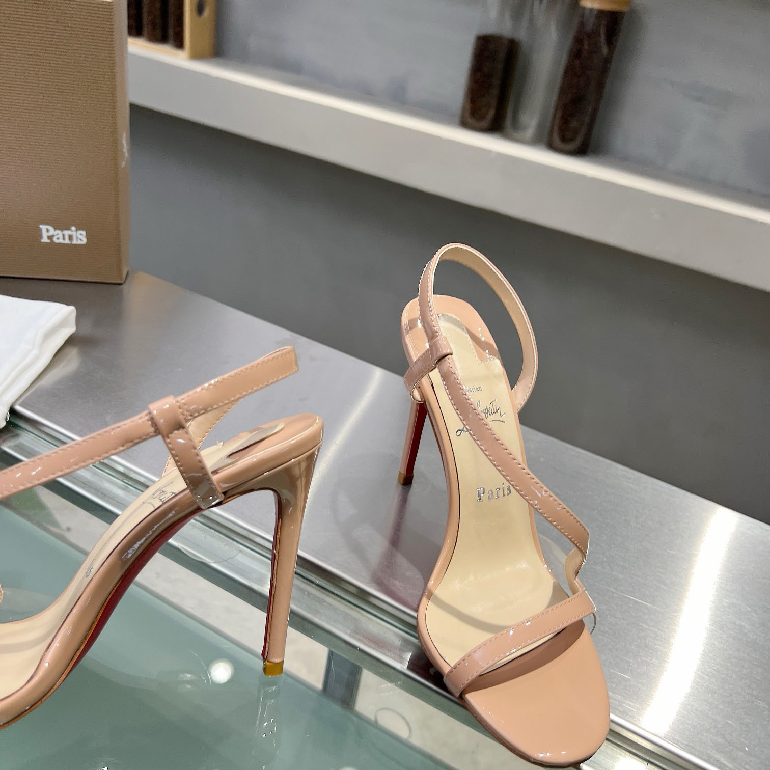 Christian Louboutin Rosa Z  100 mm Sandals  Patent Calf Leather - Blush - DopestKickz