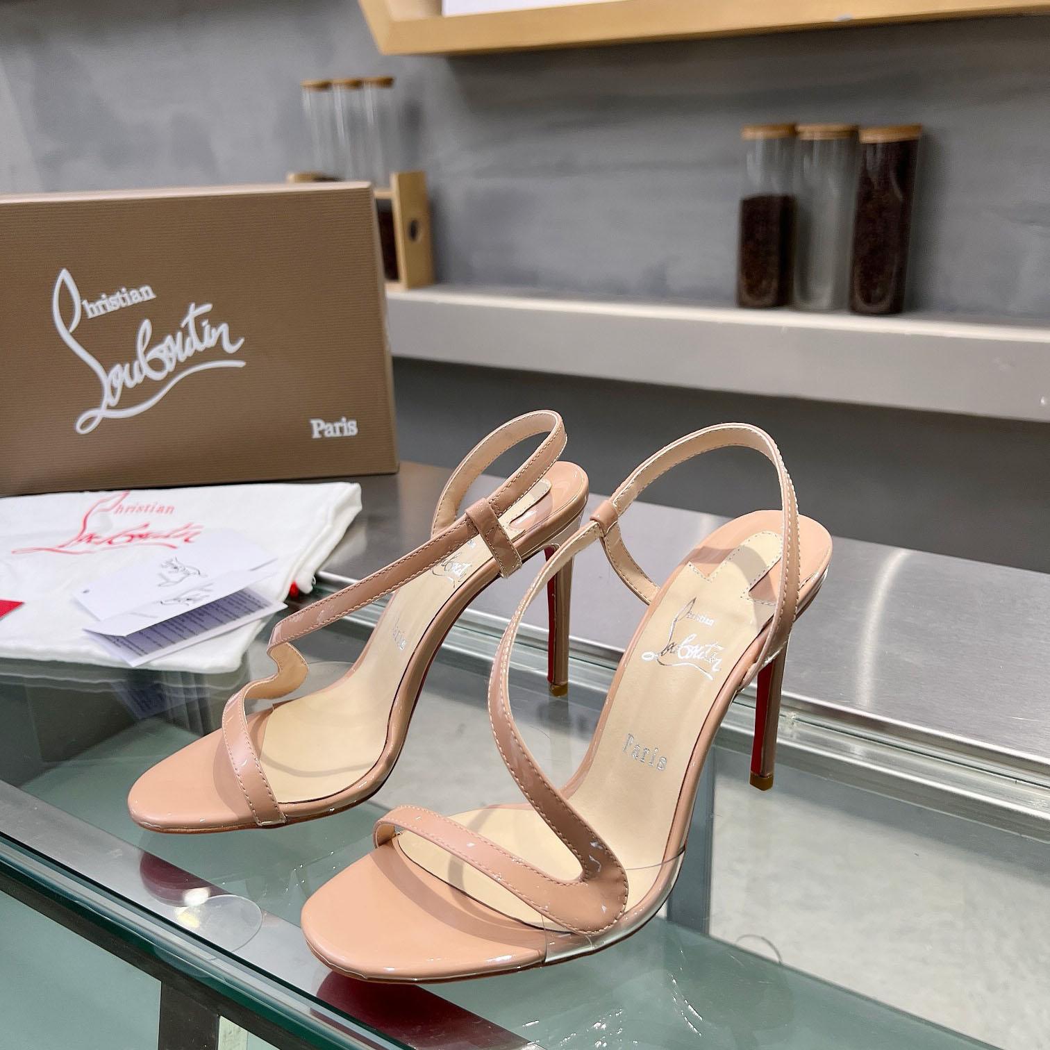 Christian Louboutin Rosa Z  100 mm Sandals  Patent Calf Leather - Blush - DopestKickz