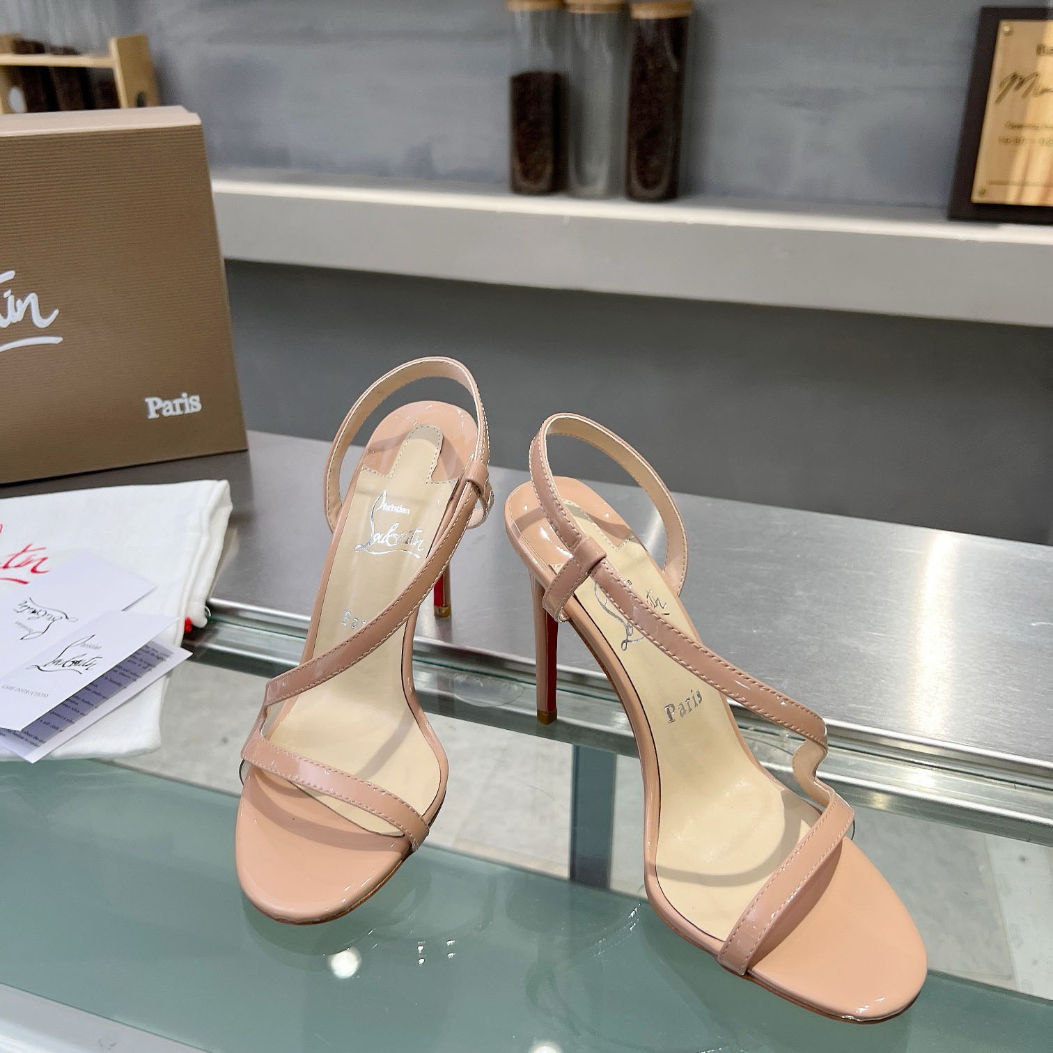 Christian Louboutin Rosa Z  100 mm Sandals  Patent Calf Leather - Blush - DopestKickz