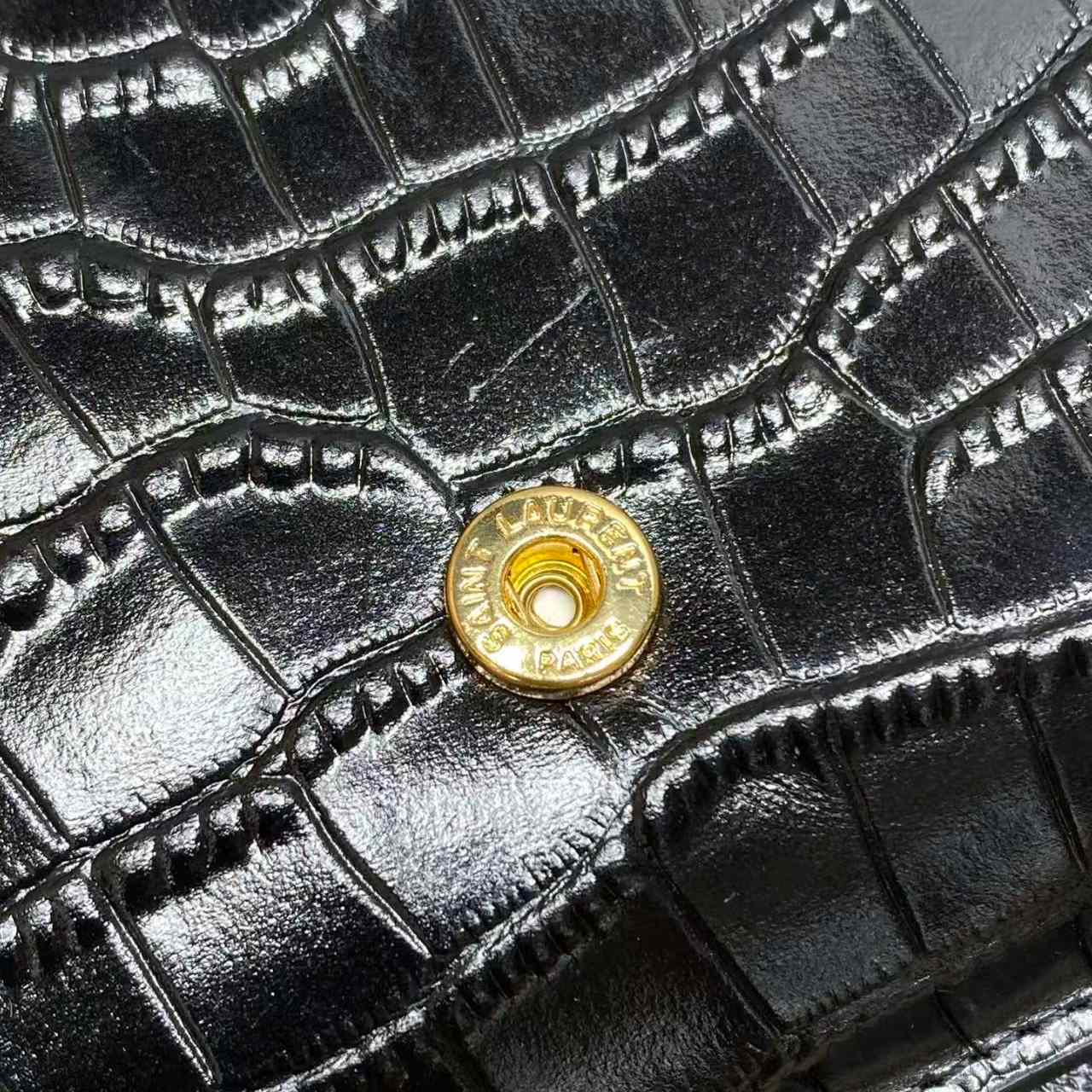 Saint Laurent CASSANDRE Phone Holder In SHINY Crocodile-Embossed Leather - DopestKickz