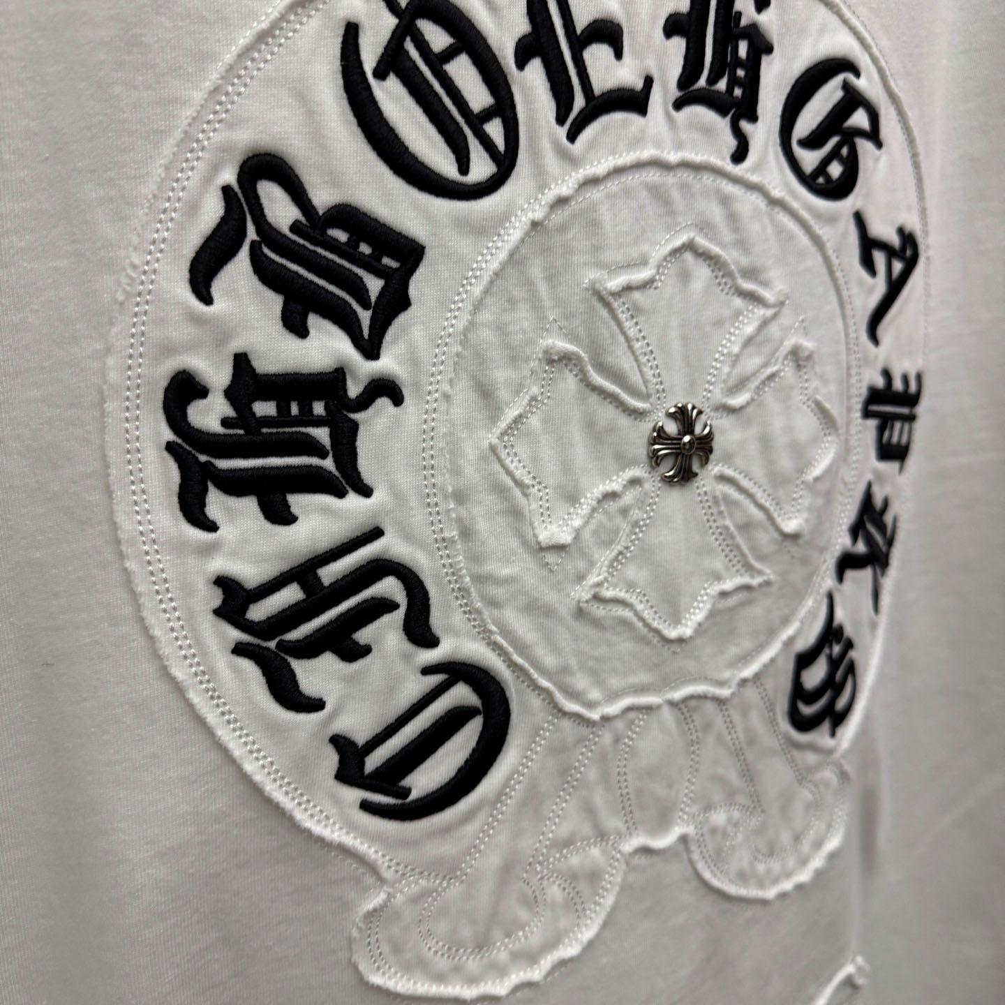 Chrome Hearts White Sanskrit Horseshoe Embroidered  T-Shirt - DopestKickz