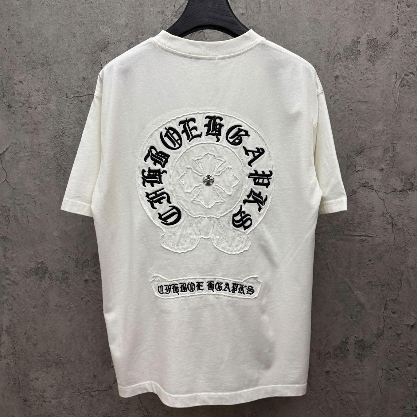 Chrome Hearts White Sanskrit Horseshoe Embroidered  T-Shirt - DopestKickz