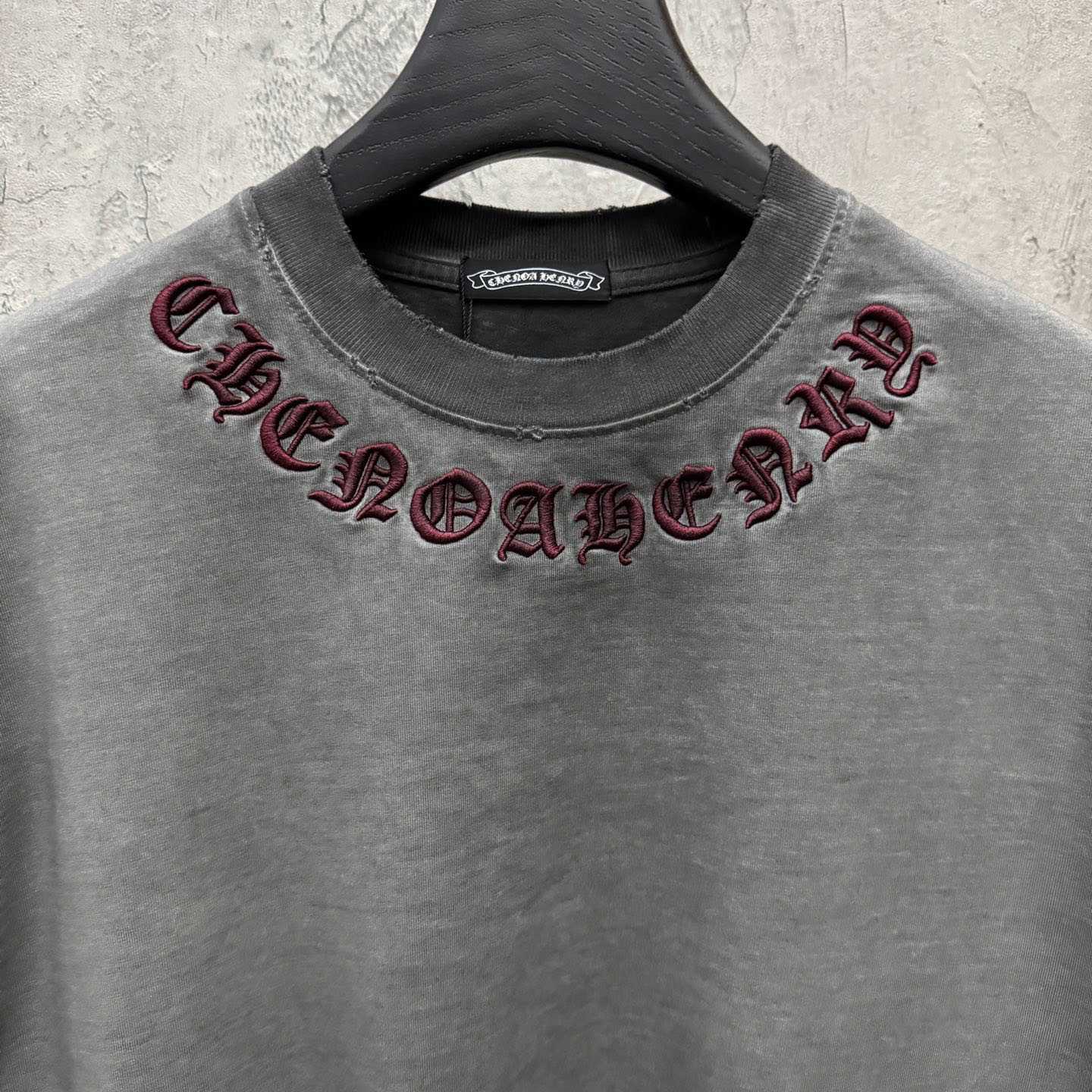Chrome Hearts Grey Hand-Embroidered Distressed Cross  Crewneck Tee - DopestKickz