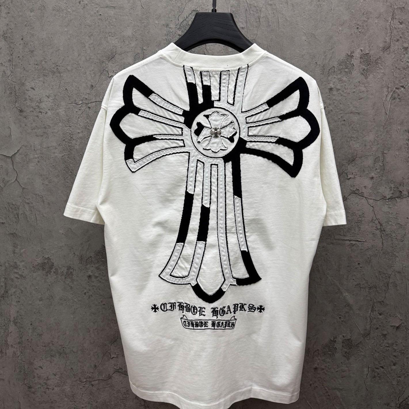 Chrome Hearts Large Cross Patch Embroidered Crew Neck Short Sleeve T-Shirt 'White' - DopestKickz