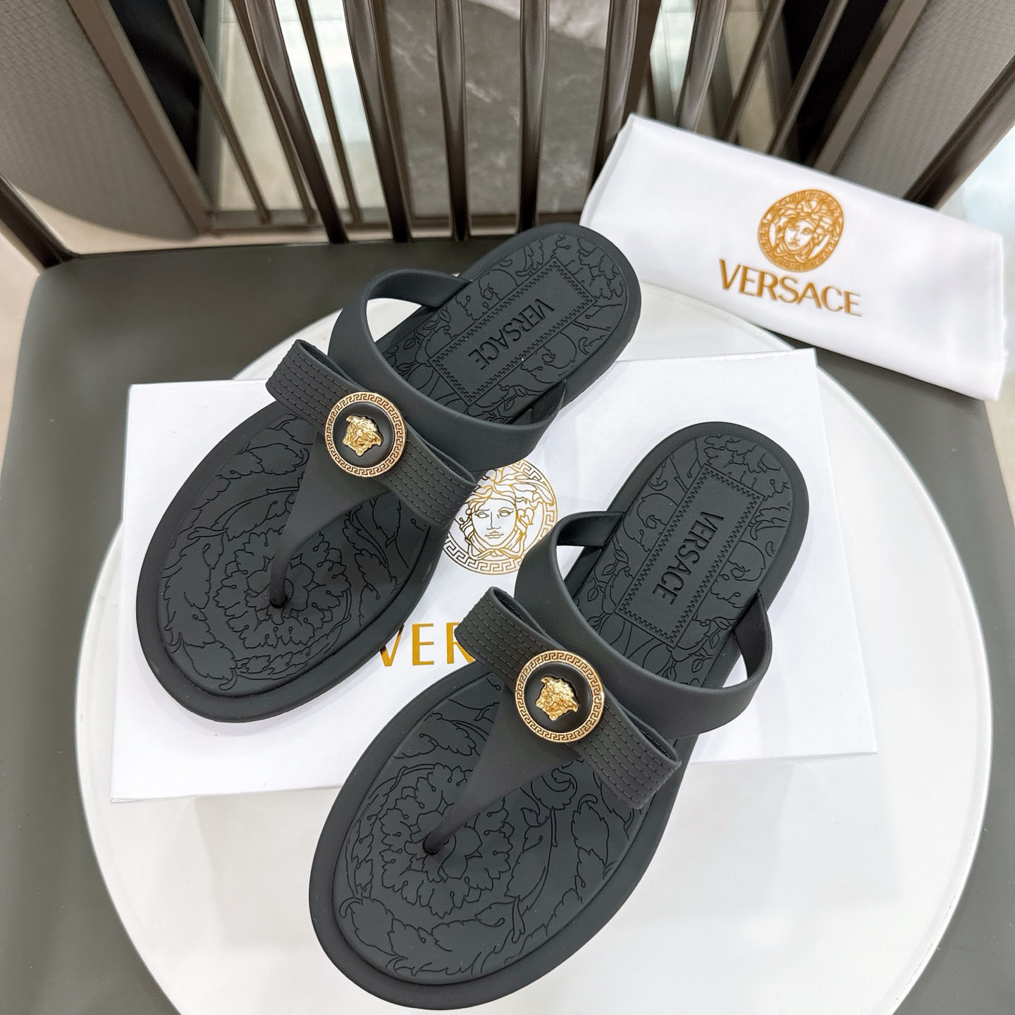 Versace Alia Medusa Embellished Slippers - DopestKickz