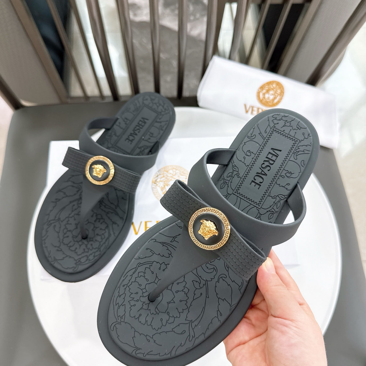 Versace Alia Medusa Embellished Slippers - DopestKickz
