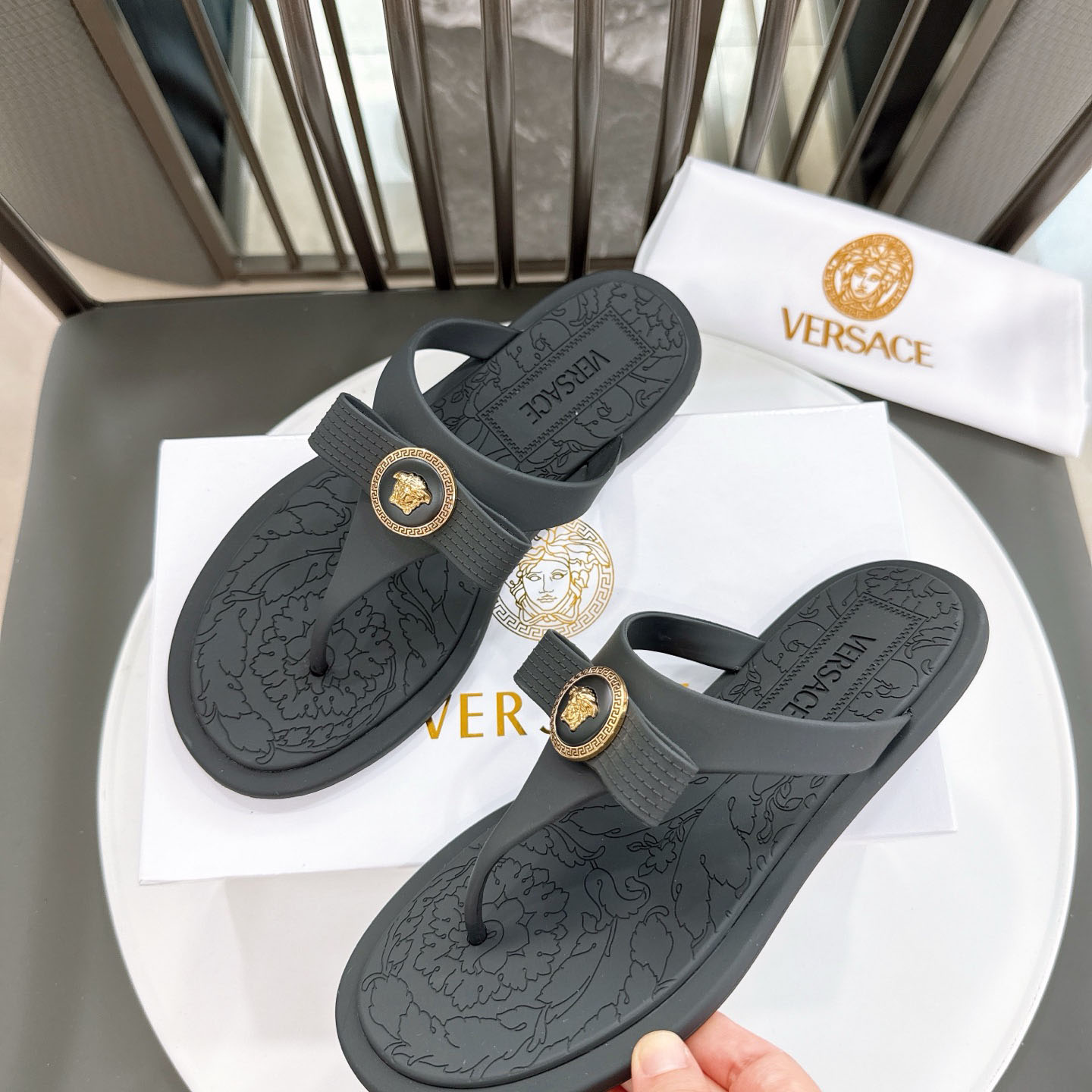 Versace Alia Medusa Embellished Slippers - DopestKickz