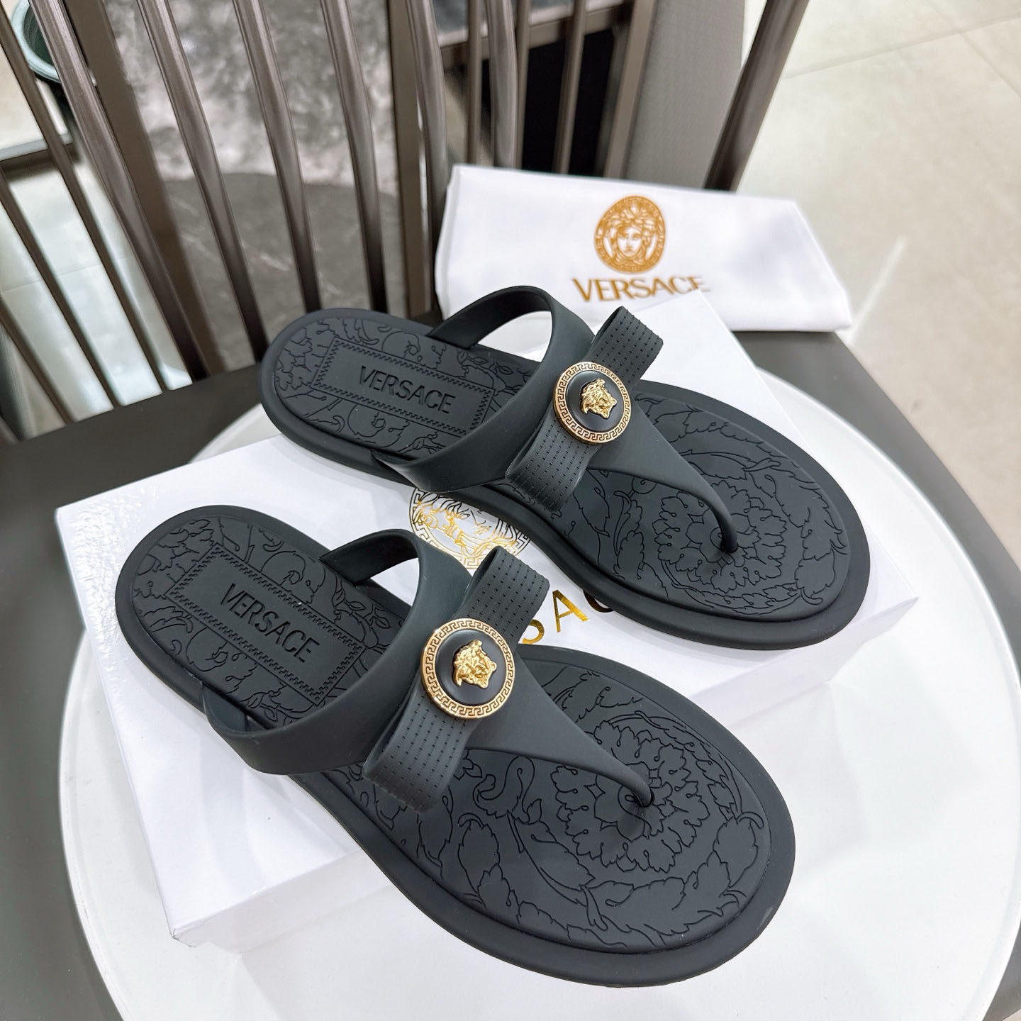 Versace Alia Medusa Embellished Slippers - DopestKickz