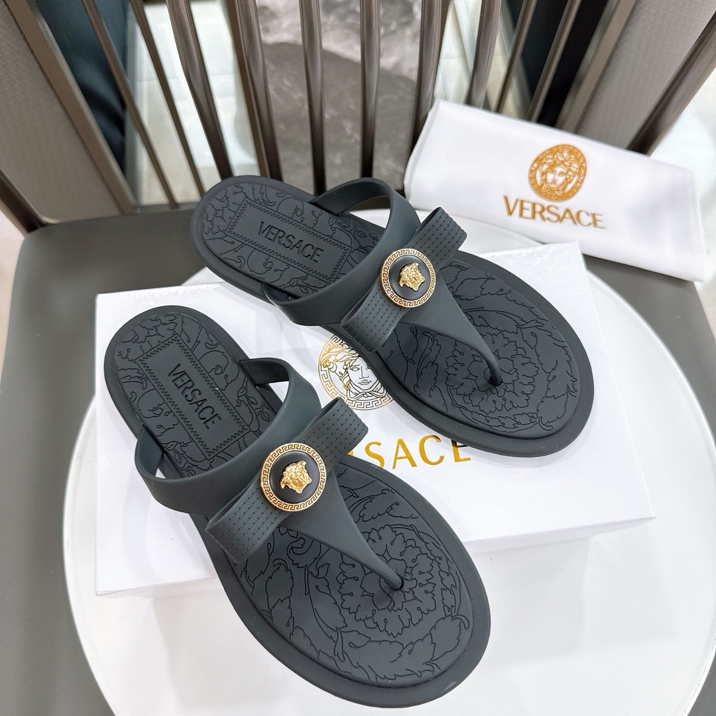 Versace Alia Medusa Embellished Slippers - DopestKickz