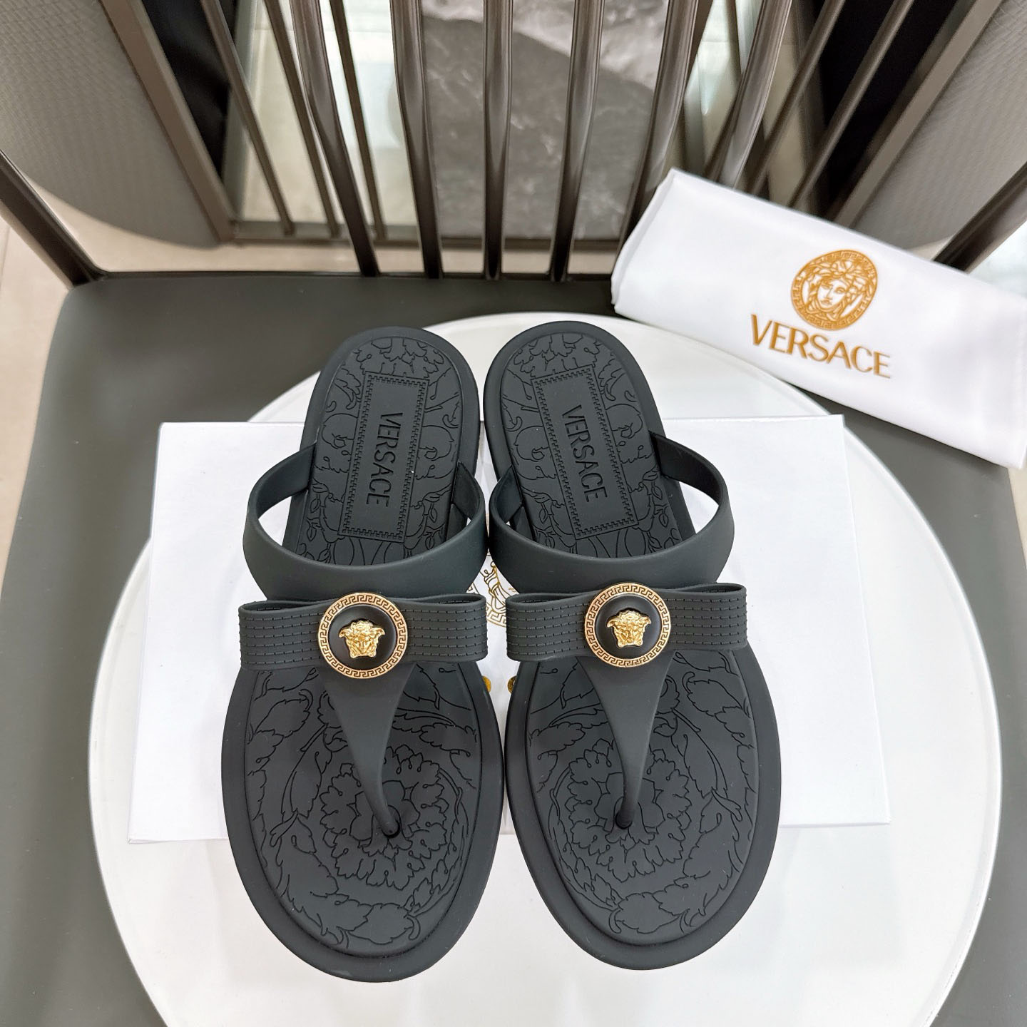 Versace Alia Medusa Embellished Slippers - DopestKickz