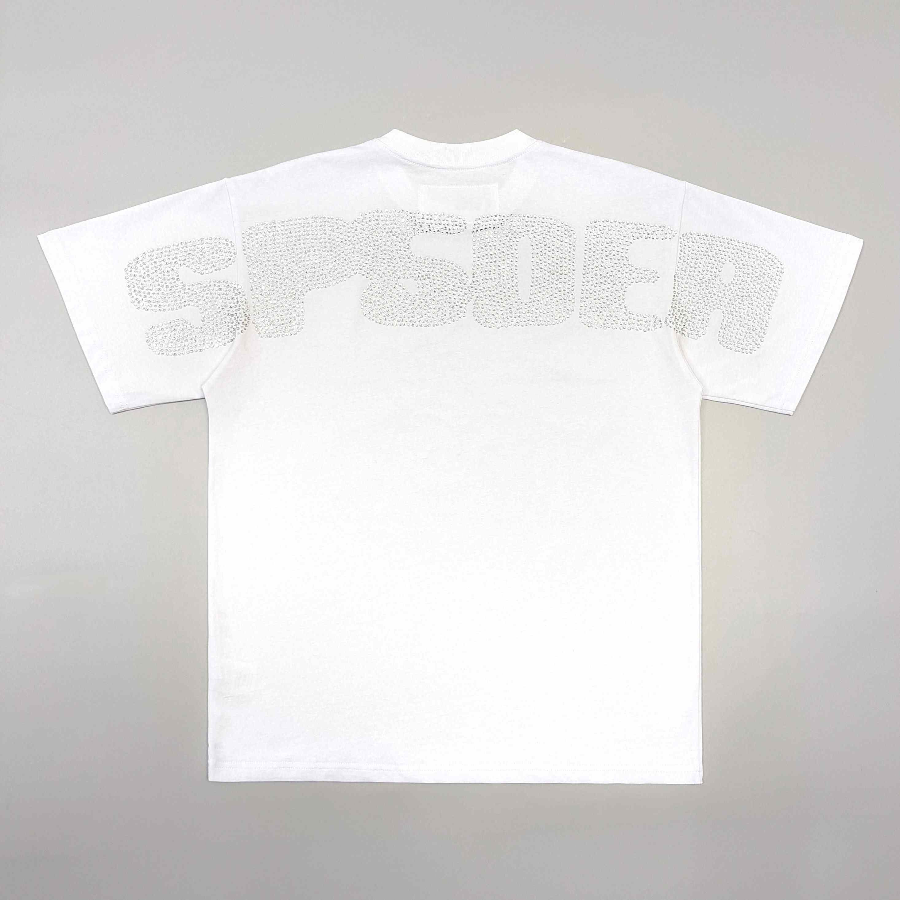Sp5der Rhinestone Silk Tee 'White' - DopestKickz