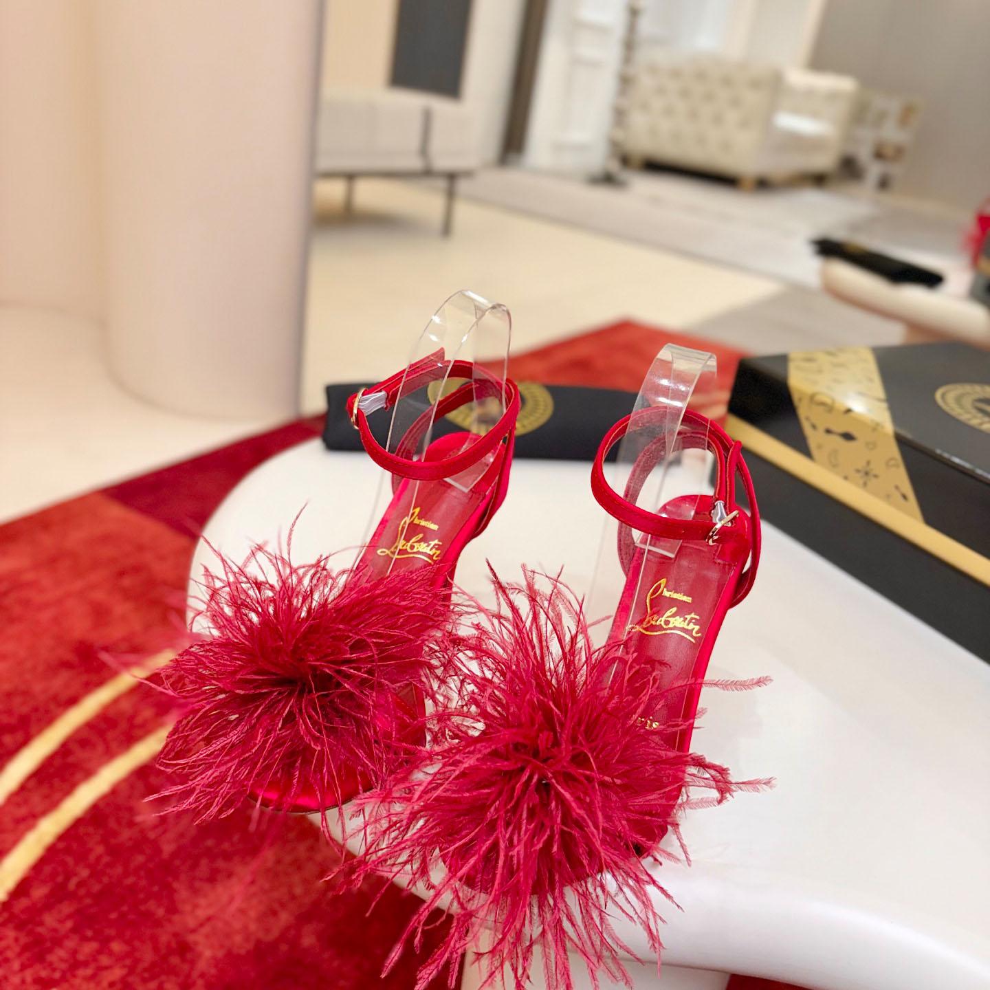 Christian Louboutin Miss Z Poupi 100 mm Strappy Sandals Crepe Satin Fever  - DopestKickz