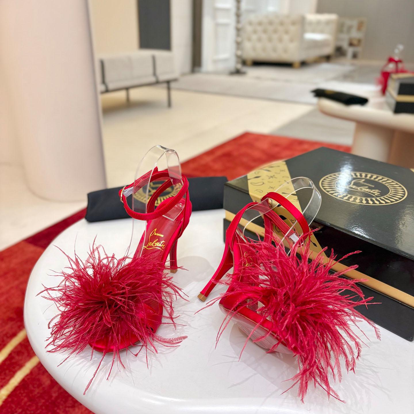 Christian Louboutin Miss Z Poupi 100 mm Strappy Sandals Crepe Satin Fever  - DopestKickz