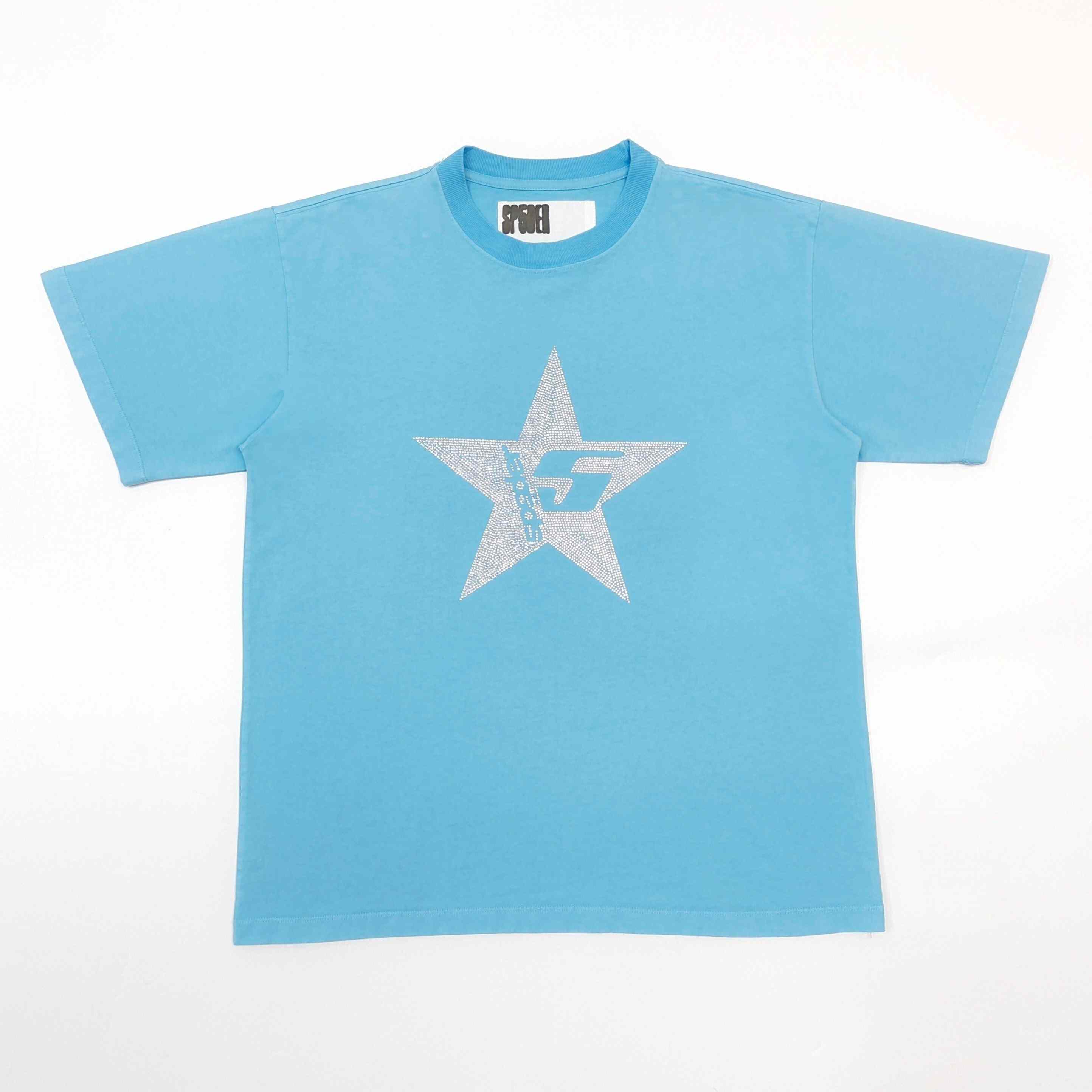 Sp5der Big 5 Star Rhinestone Tee 'Light Blue' - DopestKickz