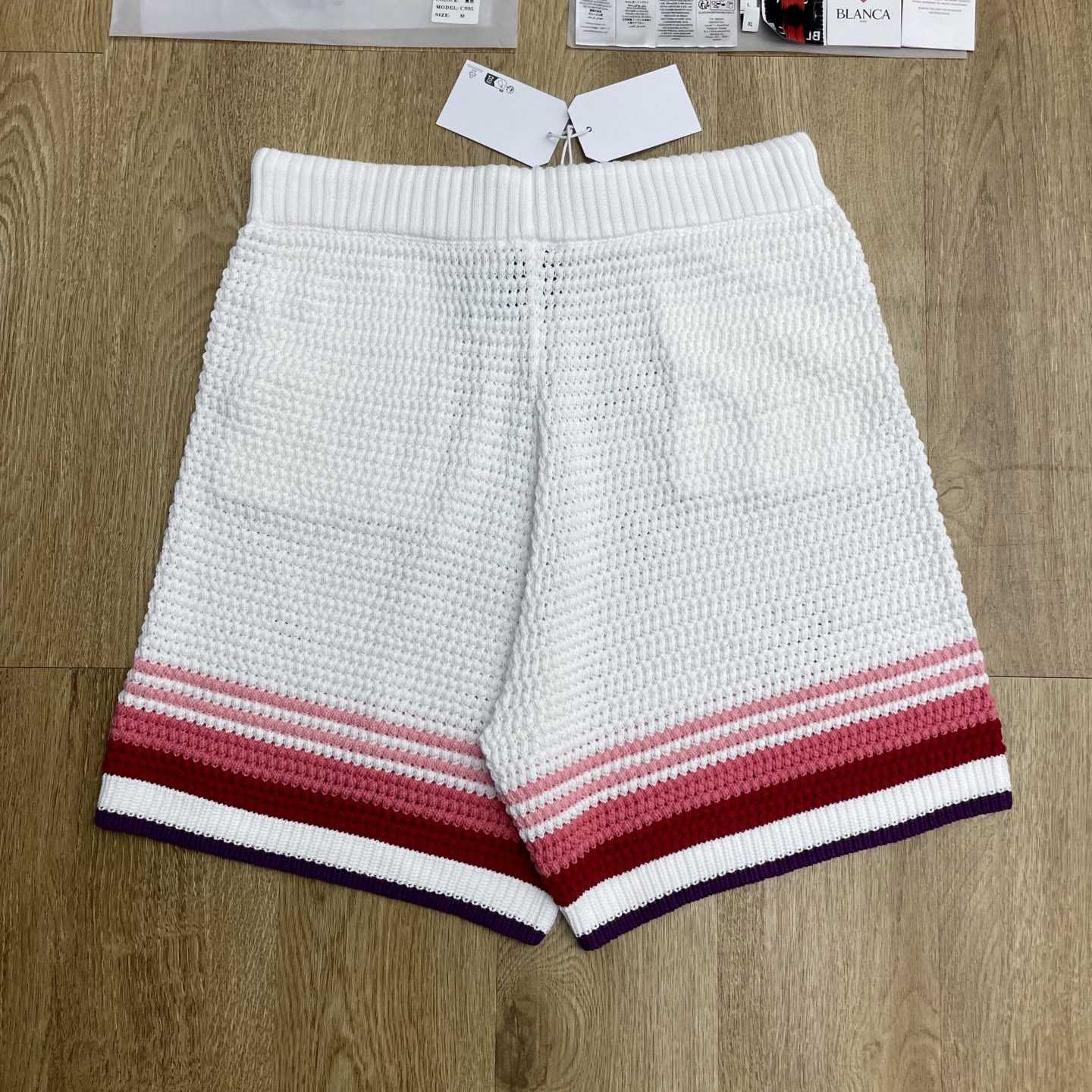 Casablanca White & Pink Striped Crochet Shorts  D0203 - DopestKickz