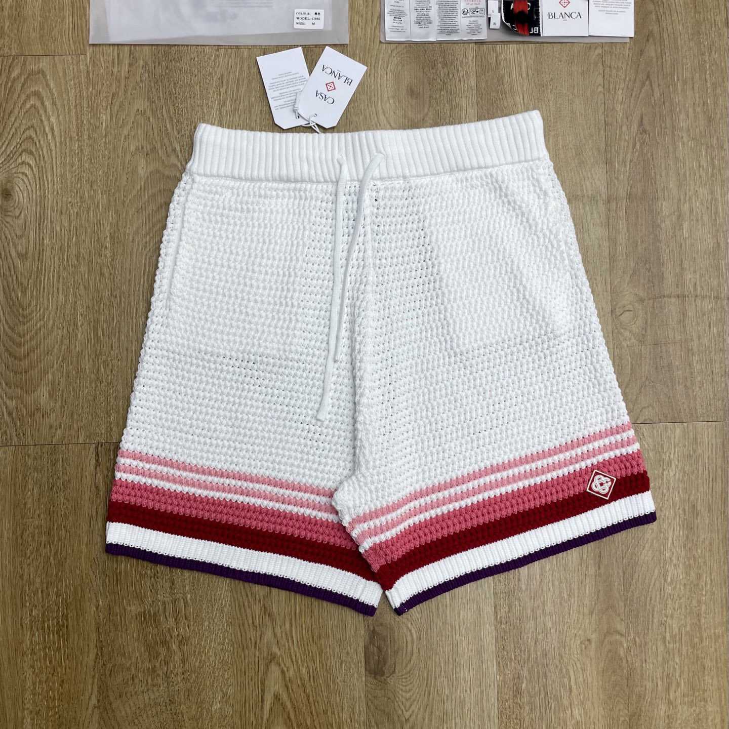 Casablanca White & Pink Striped Crochet Shorts  D0203 - DopestKickz