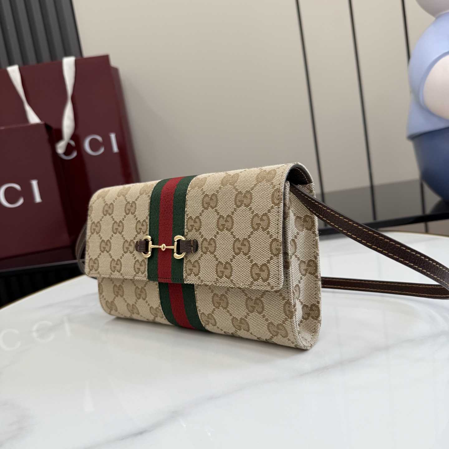 Gucci Horsebit Web Wallet With Strap - DopestKickz