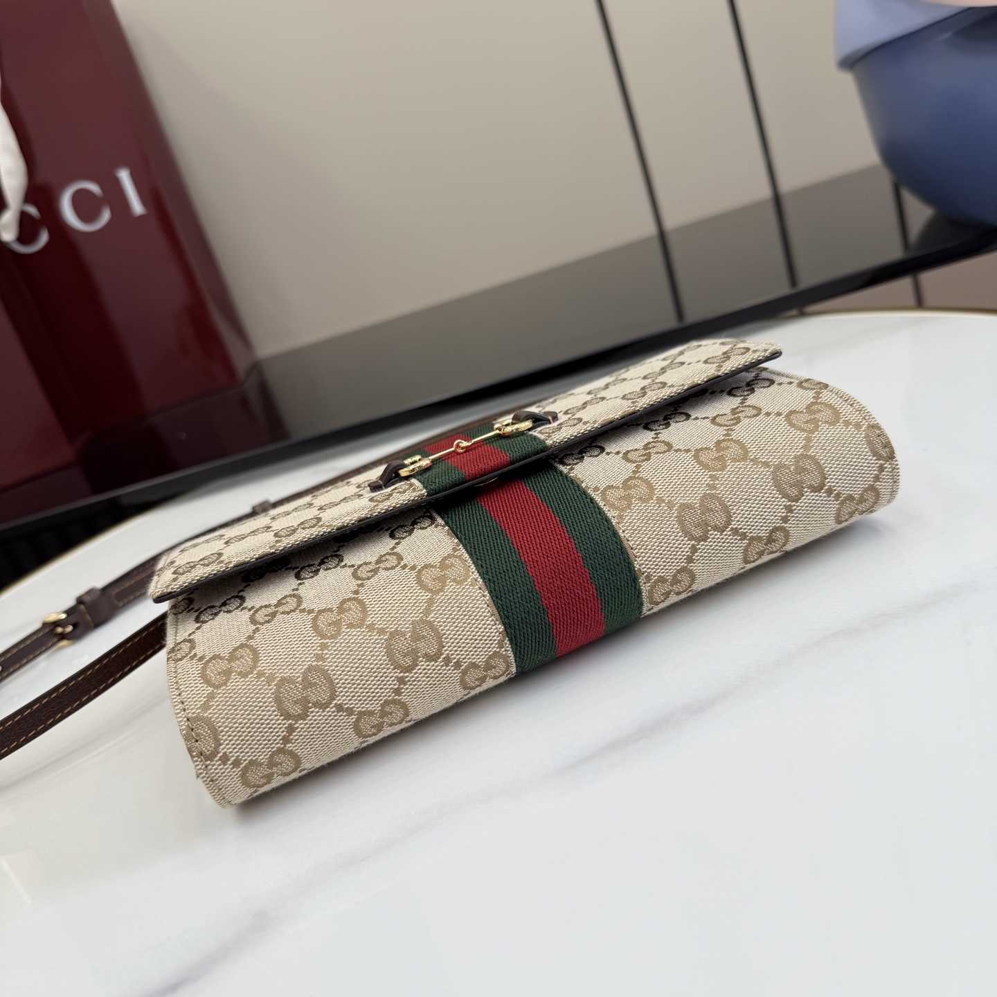 Gucci Horsebit Web Wallet With Strap - DopestKickz