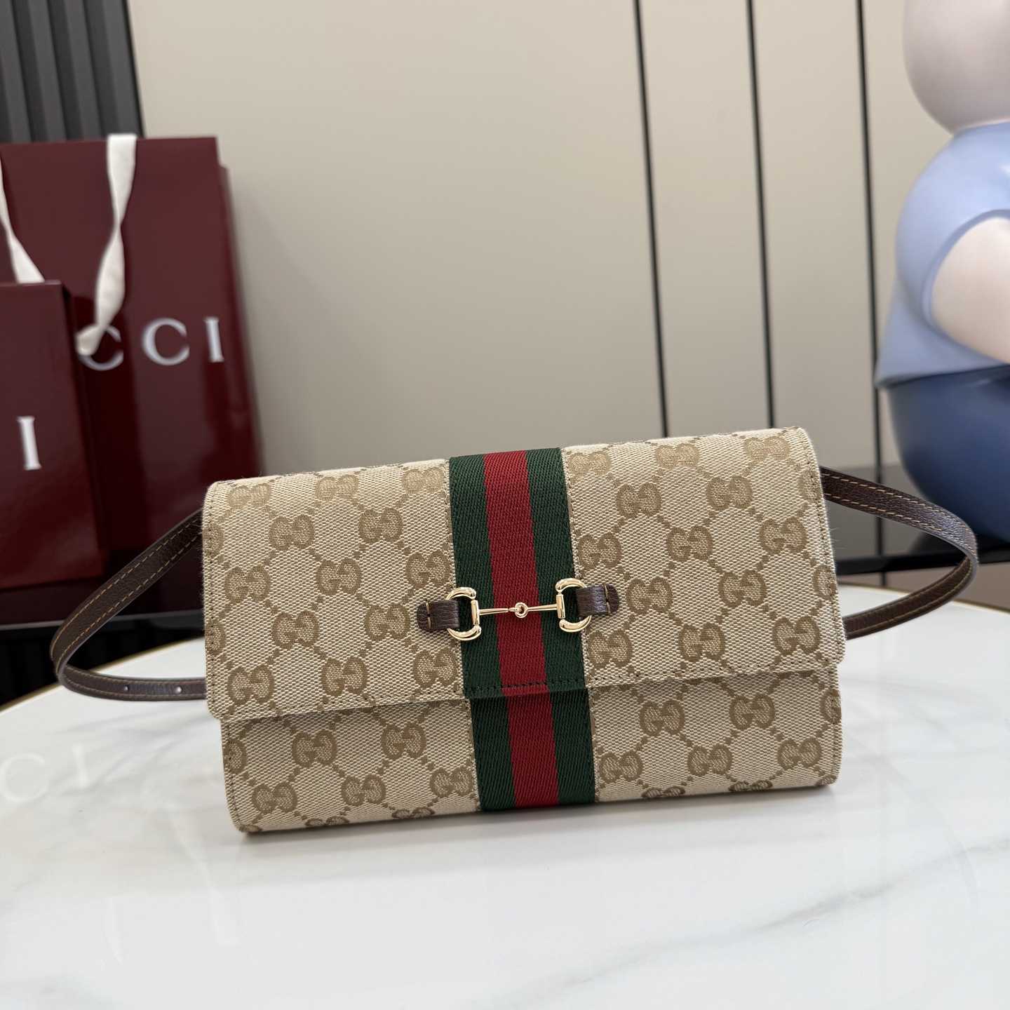 Gucci Horsebit Web Wallet With Strap - DopestKickz