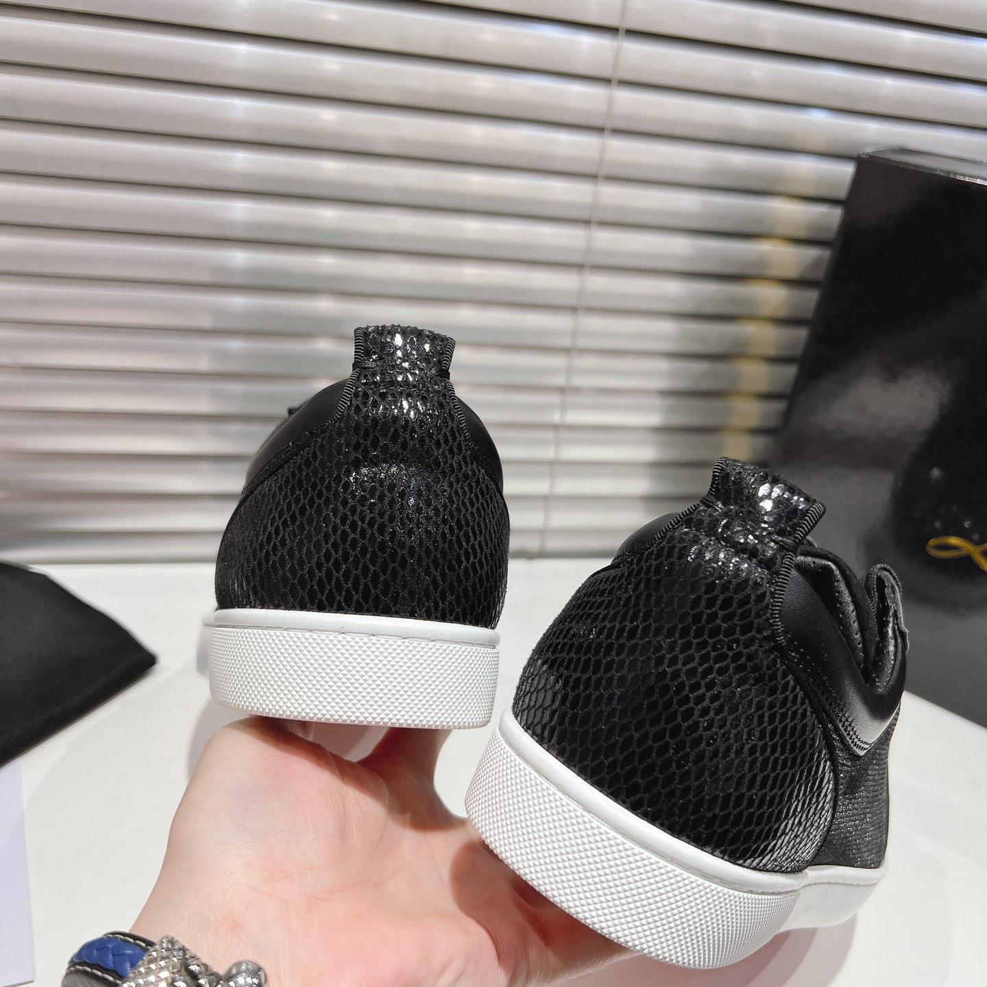 Christian Louboutin Rantulow Canvas, Snake-Effect Leather And Suede Sneakers - DopestKickz