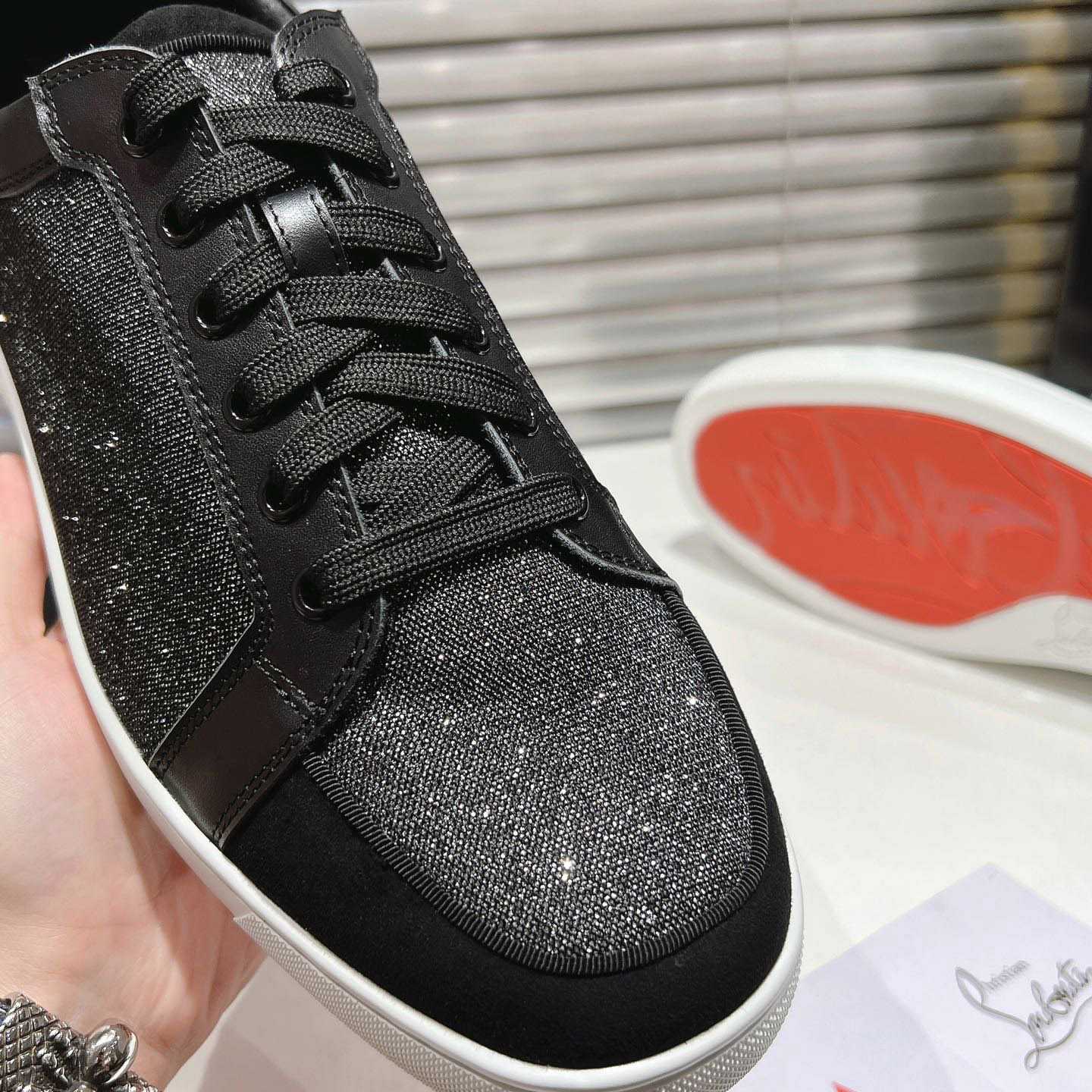 Christian Louboutin Rantulow Canvas, Snake-Effect Leather And Suede Sneakers - DopestKickz