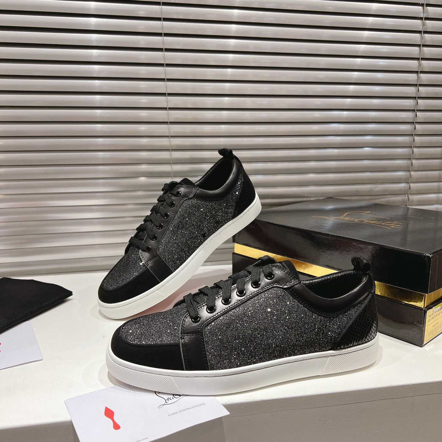 Christian Louboutin Rantulow Canvas, Snake-Effect Leather And Suede Sneakers - DopestKickz