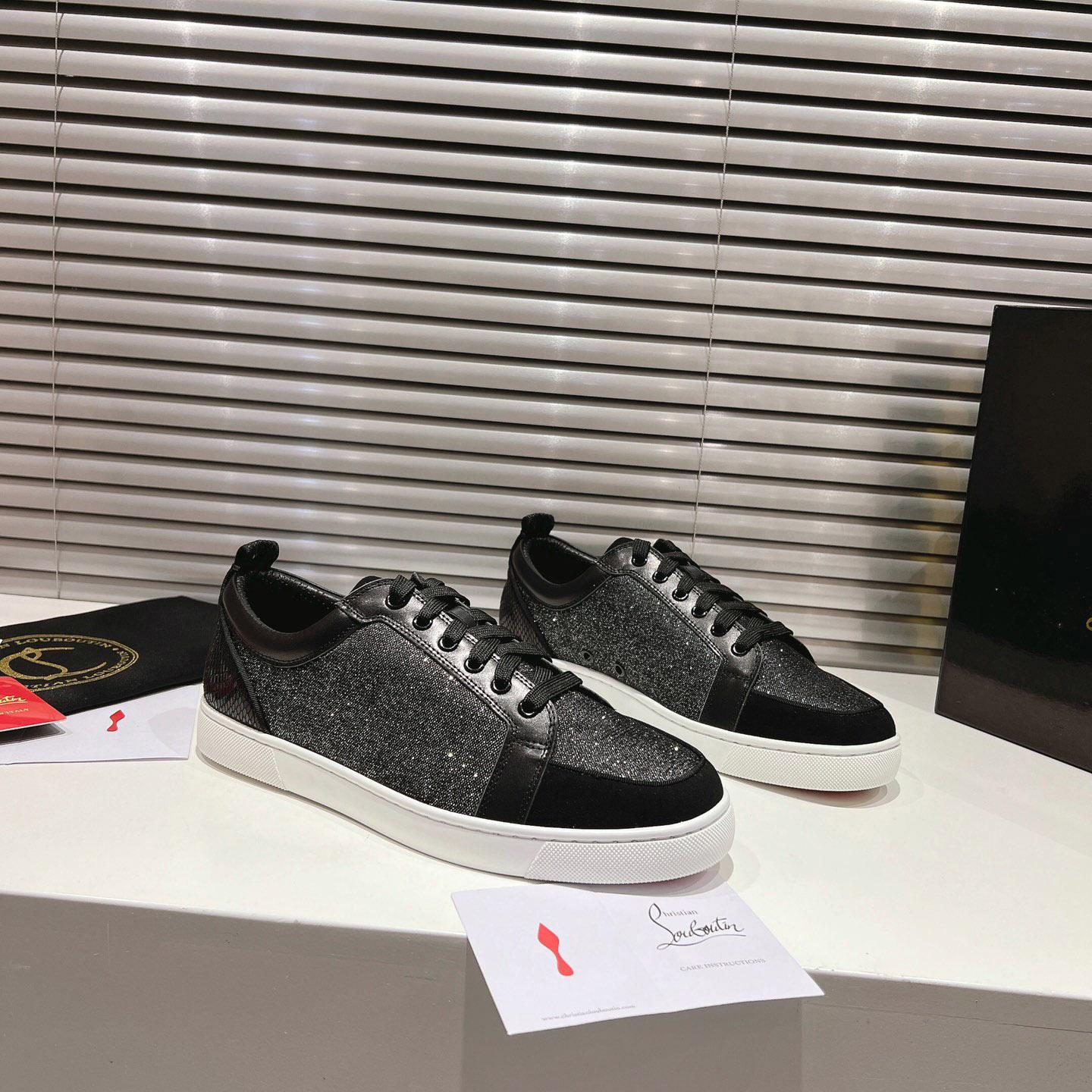 Christian Louboutin Rantulow Canvas, Snake-Effect Leather And Suede Sneakers - DopestKickz
