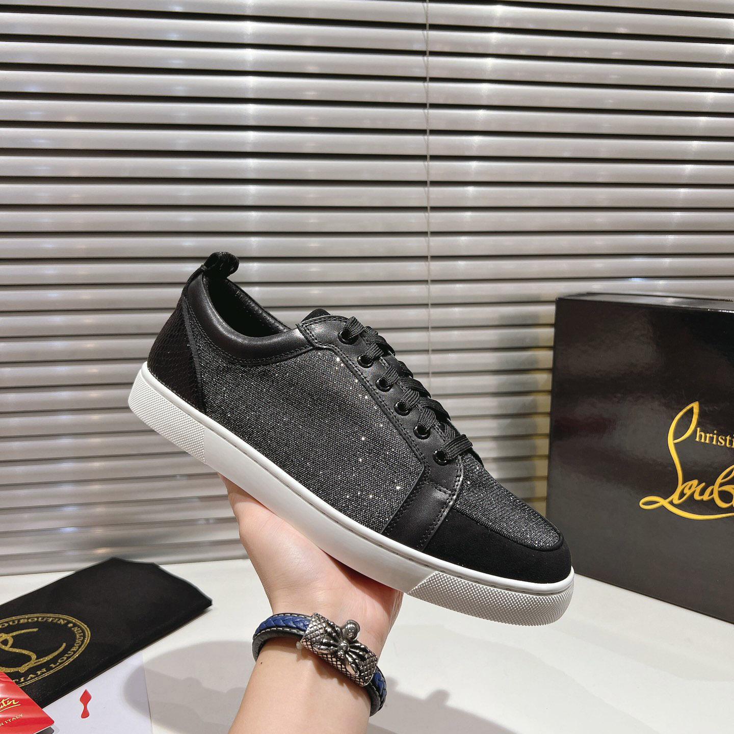 Christian Louboutin Rantulow Canvas, Snake-Effect Leather And Suede Sneakers - DopestKickz
