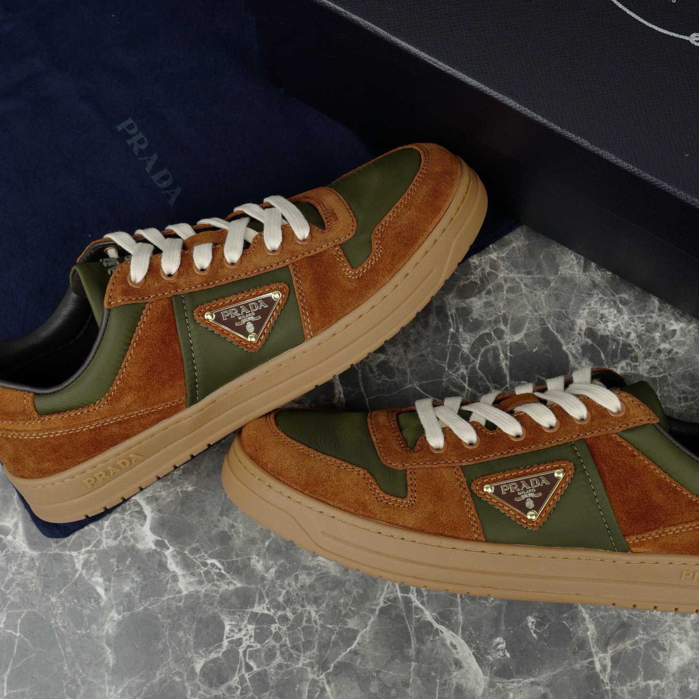 Prada Downtown Re-Nylon And Suede Sneakers - DopestKickz