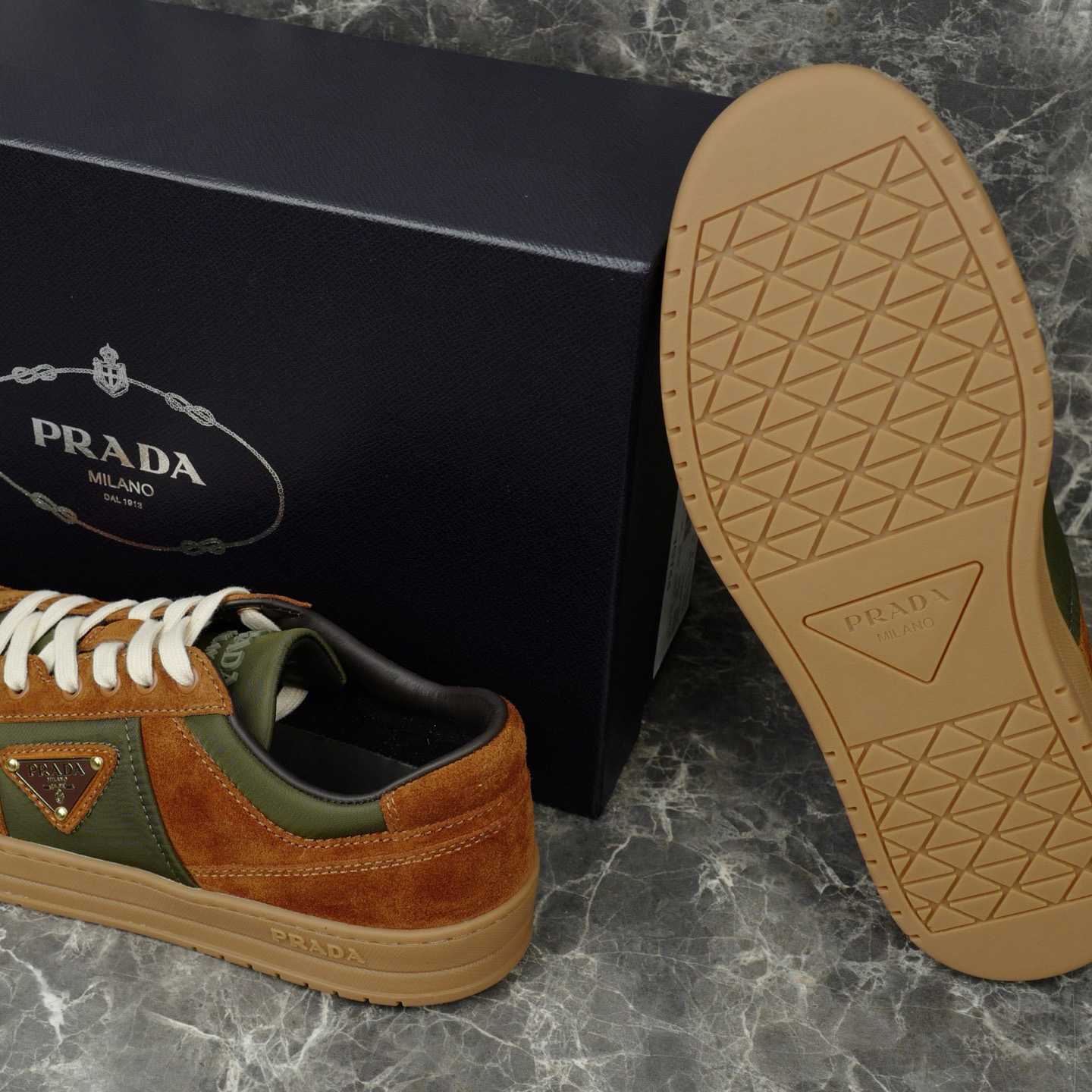 Prada Downtown Re-Nylon And Suede Sneakers - DopestKickz