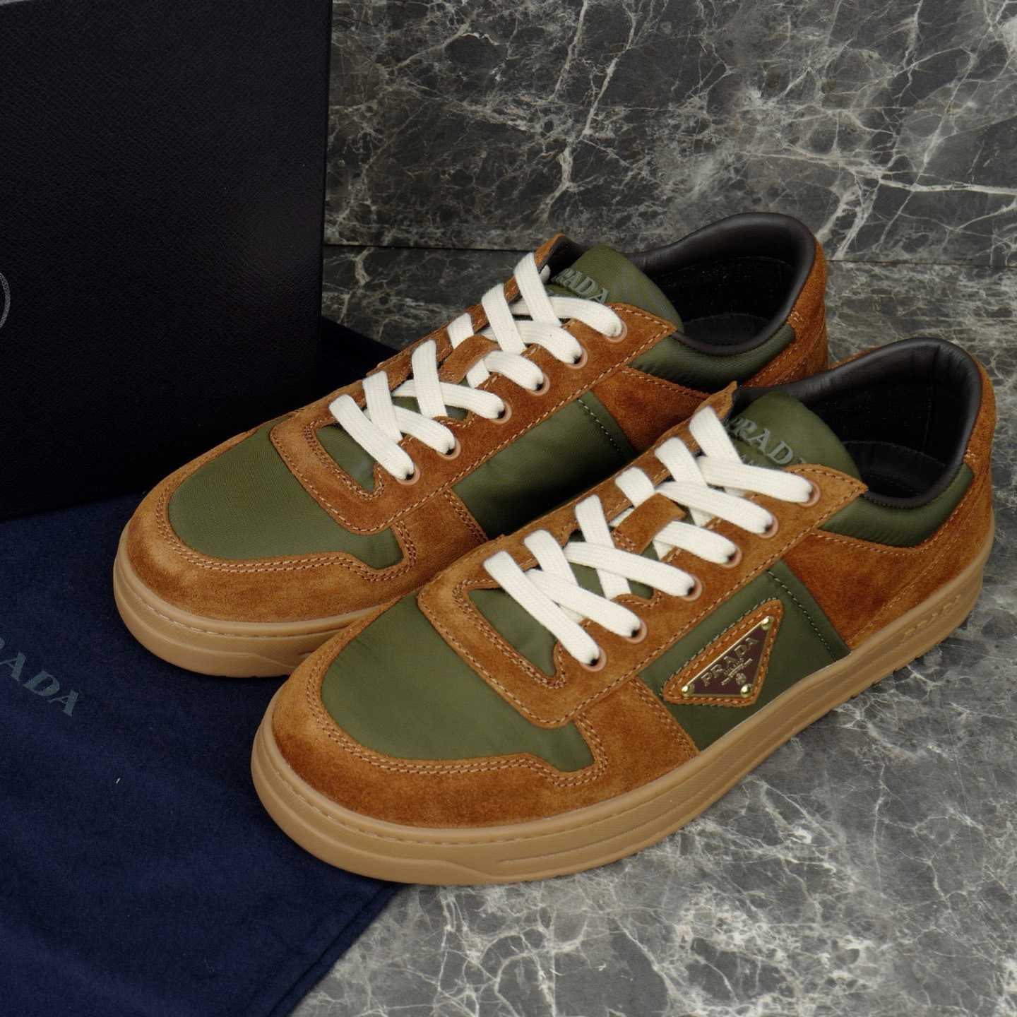 Prada Downtown Re-Nylon And Suede Sneakers - DopestKickz